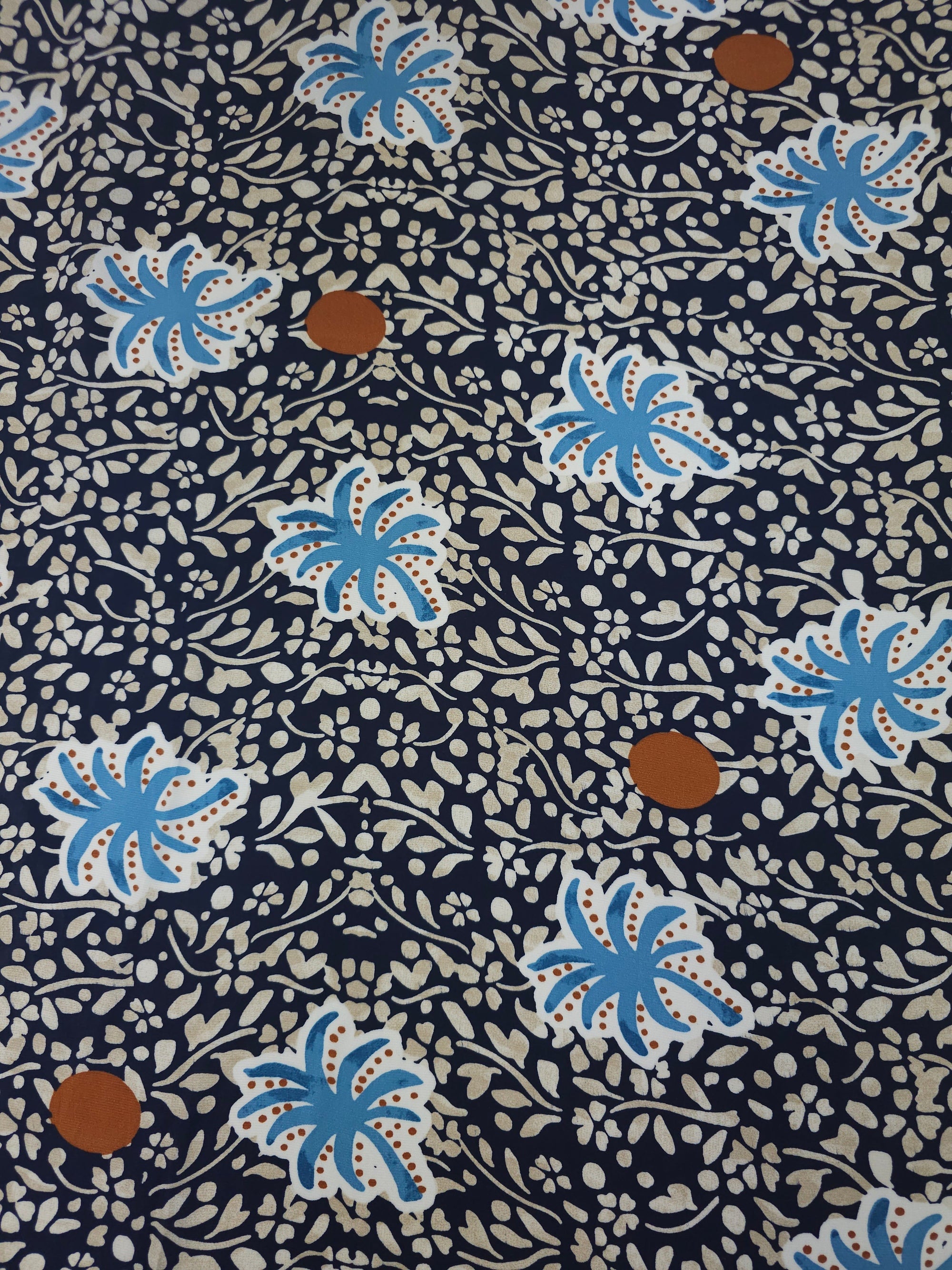 Navy Palm Floral Viscose Satin