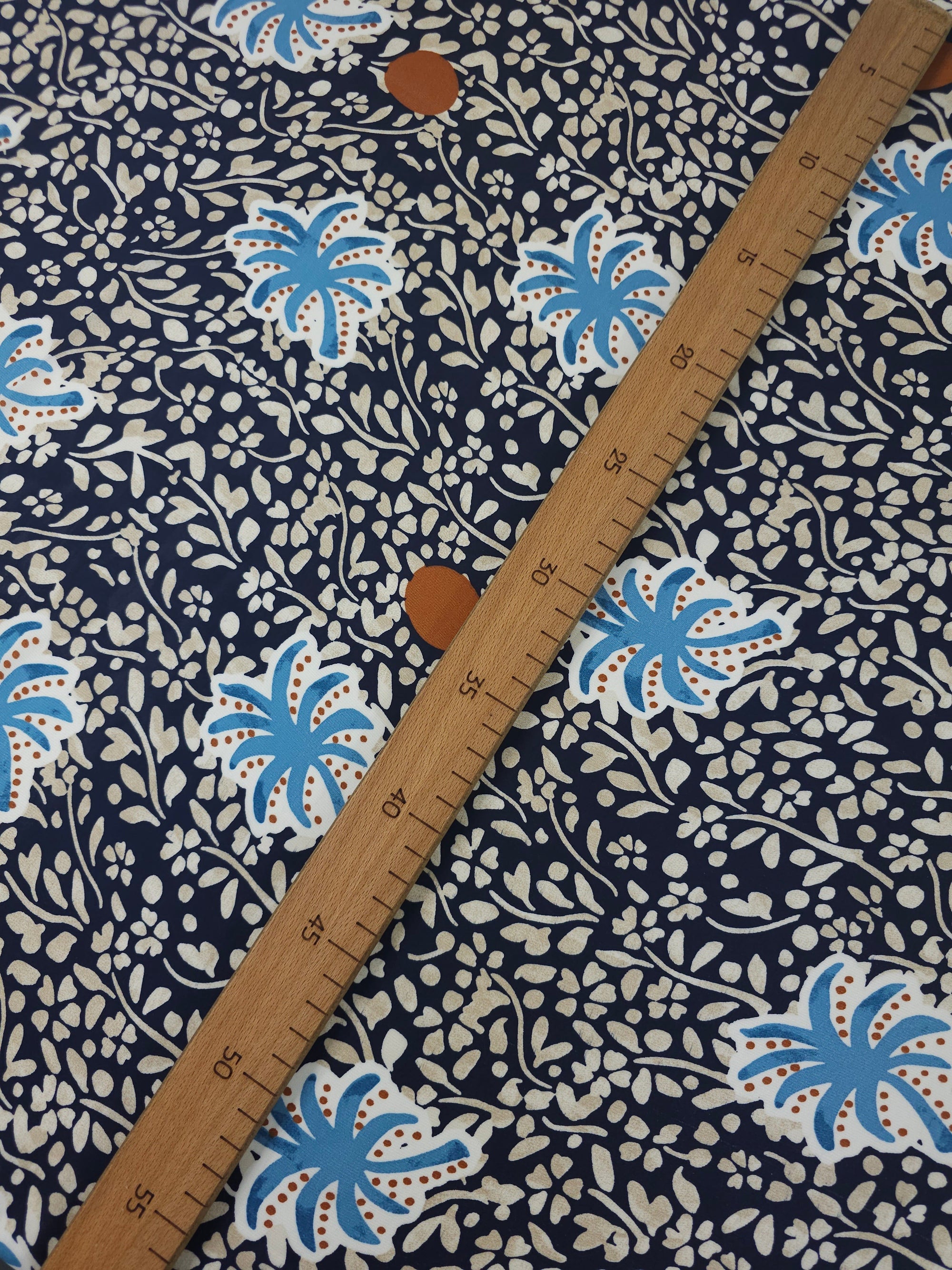 Navy Palm Floral Viscose Satin