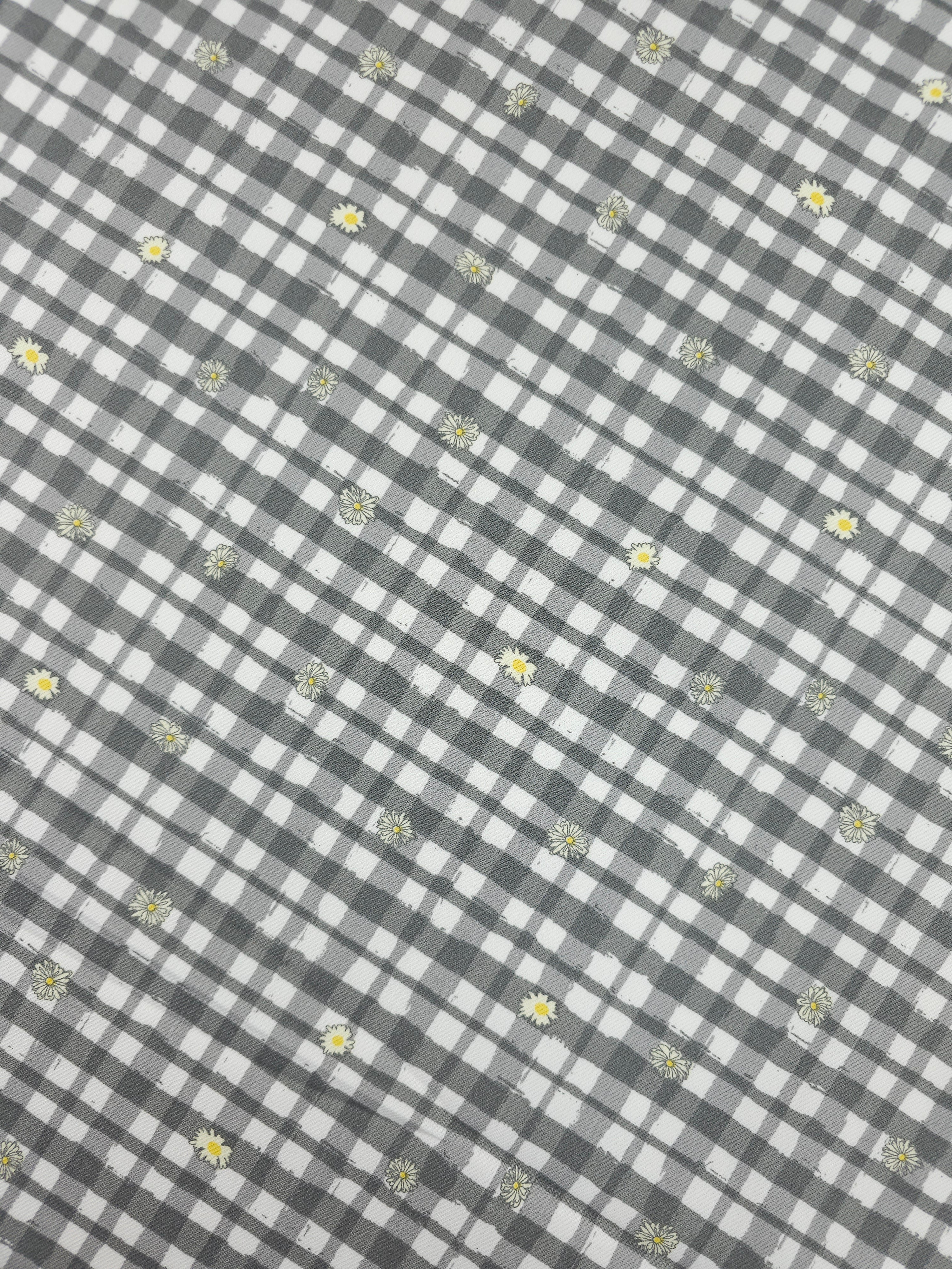Grey Daisy Gingham Check Denim