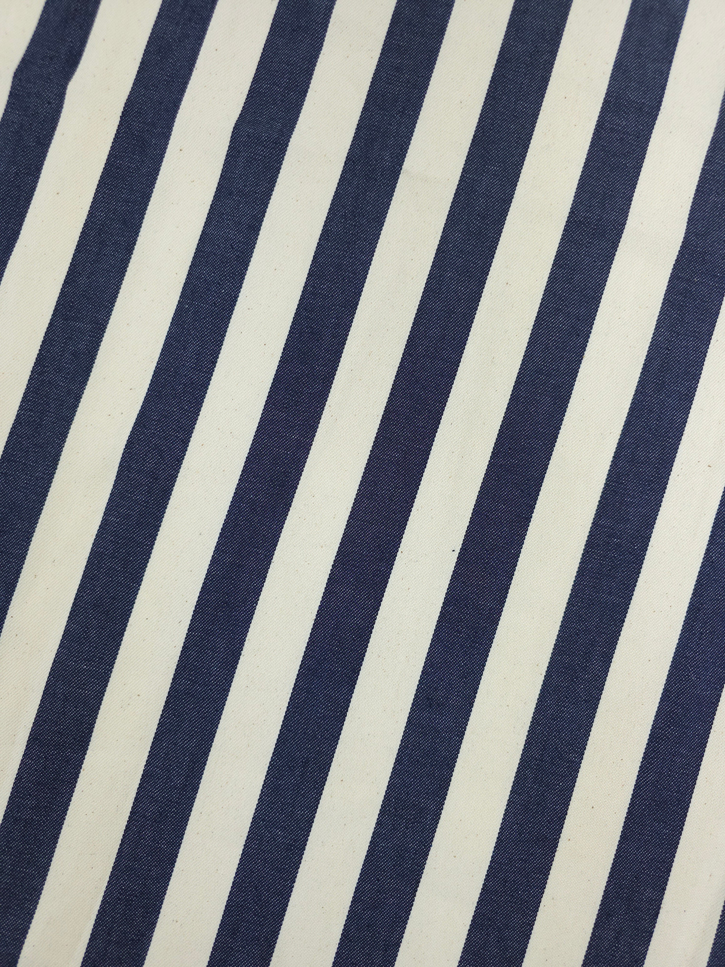 Navy/Ivory Cream Block Stripe Chambray