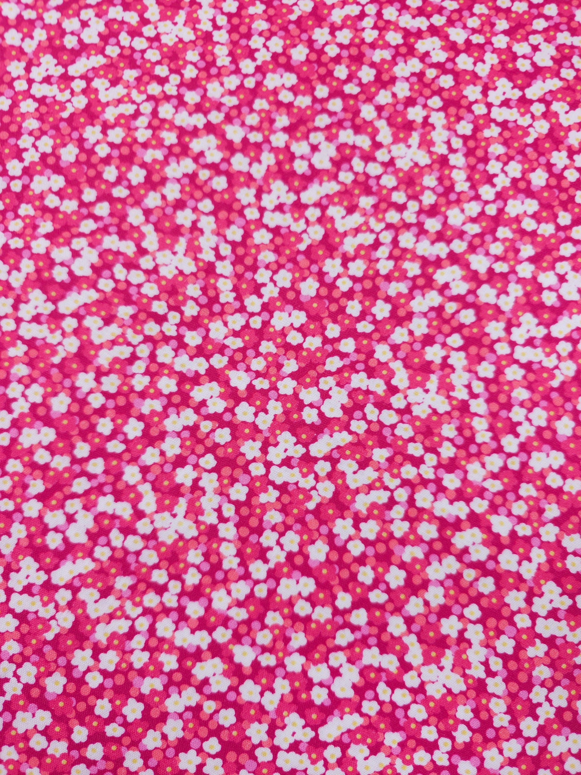 Pink Ditsy Puff Daisy Floral 100% Cotton