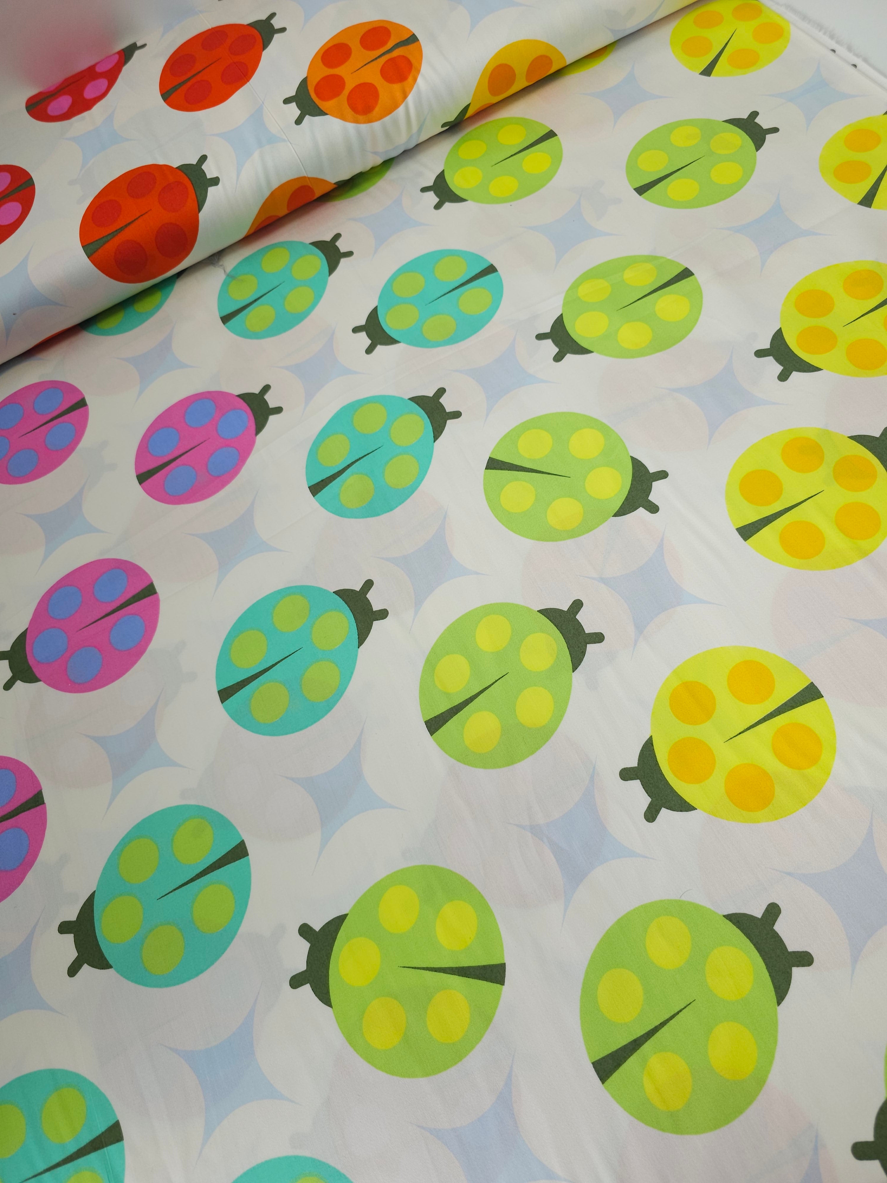 White Tiny Beasts Ladybug Cotton Sateen 108" - Tula Pink *EXTRA WIDE*