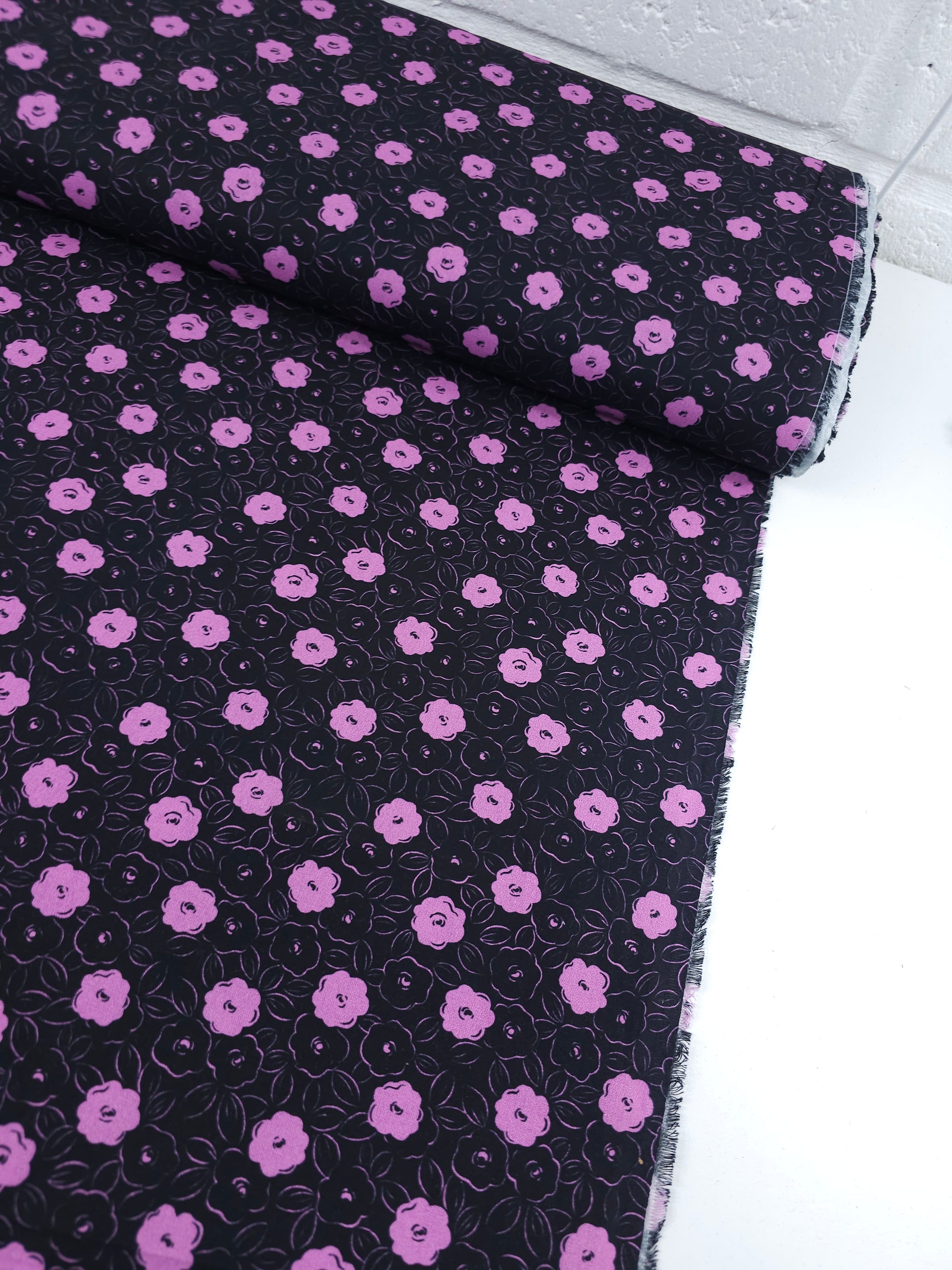 Purple/Black Puff Floral 100% Cotton