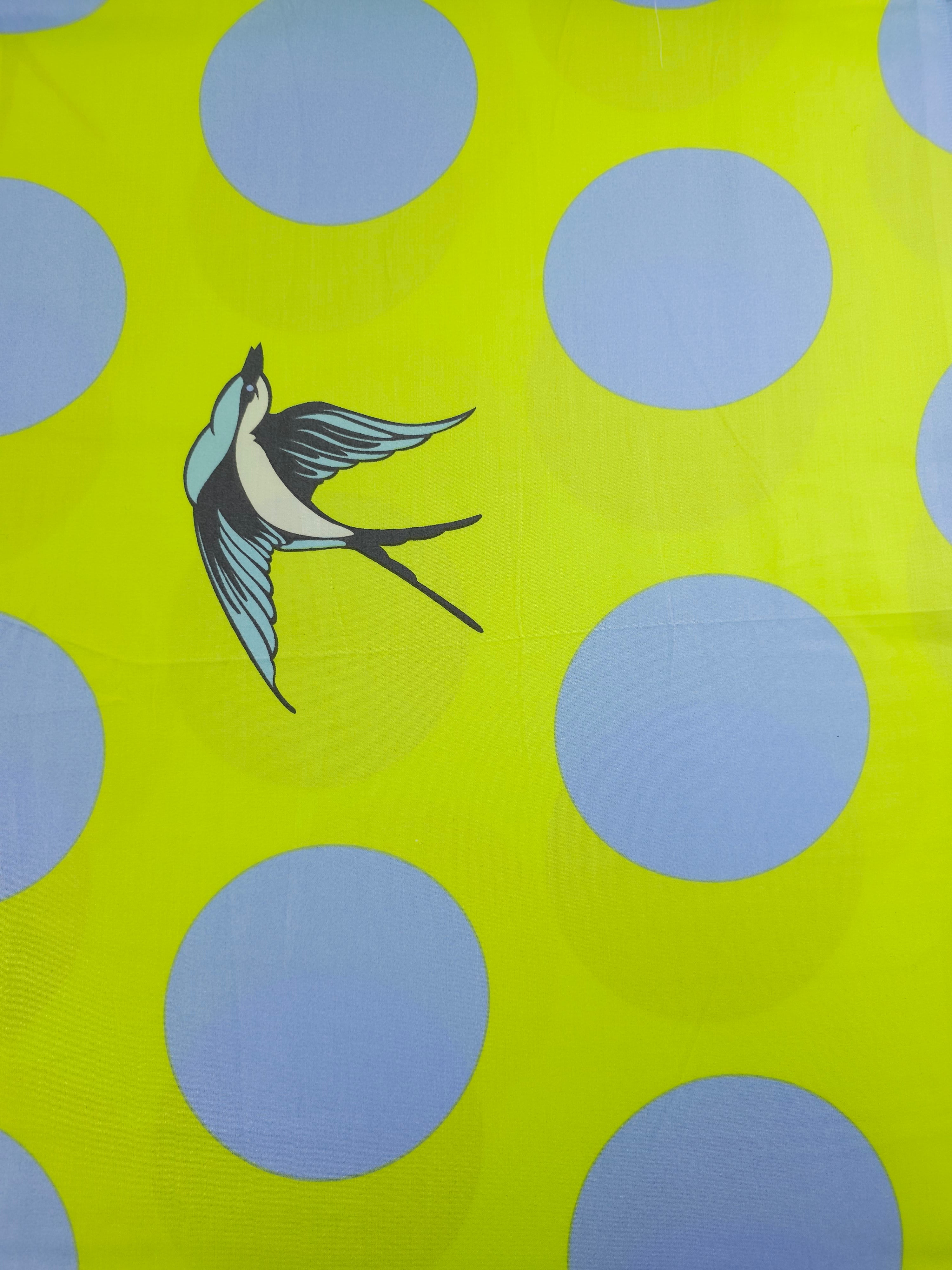 Lime/Baby Blue Free Fall Bird Polka Cotton Sateen 103" - Tula Pink *EXTRA WIDE*