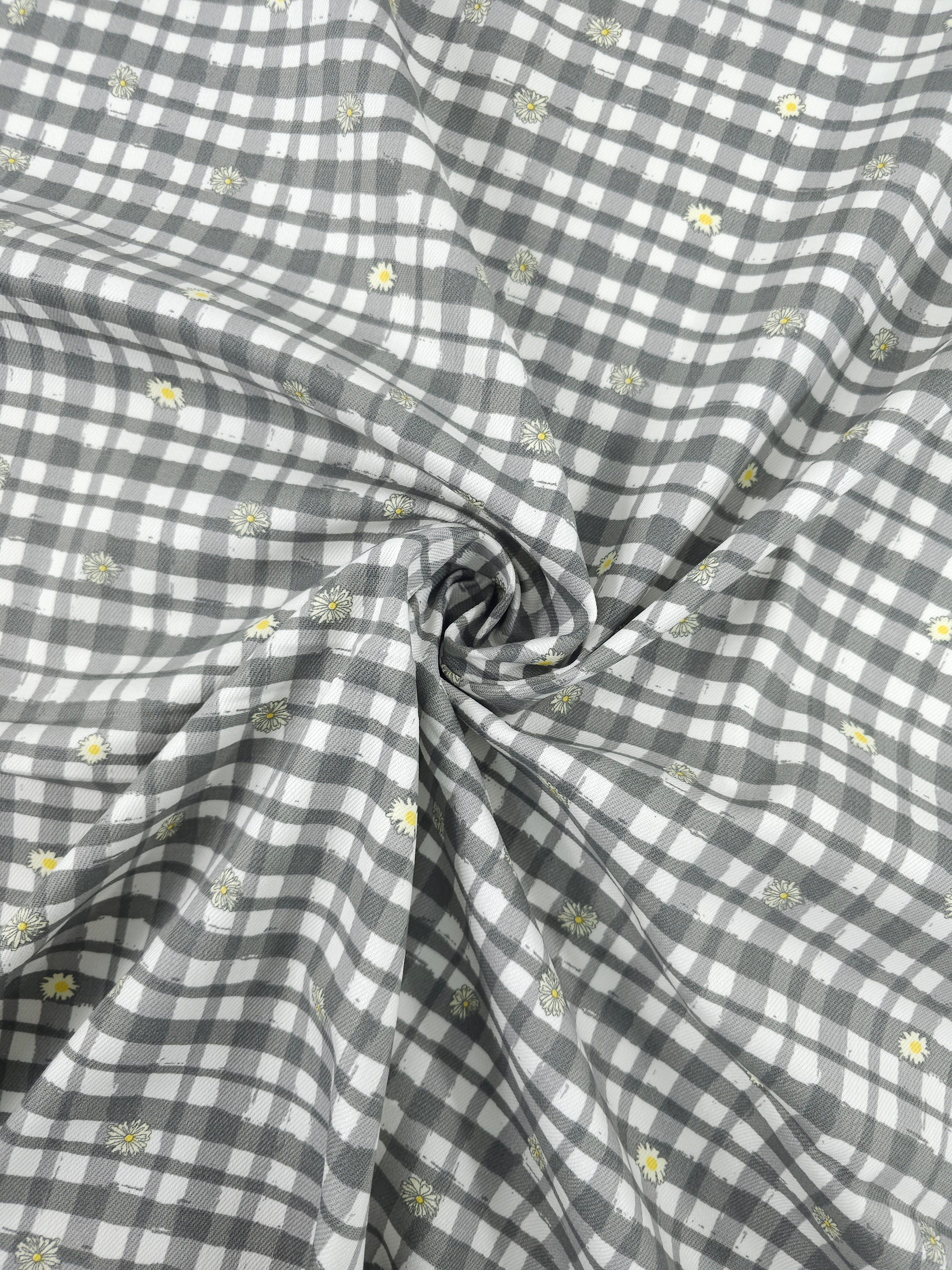 Grey Daisy Gingham Check Denim