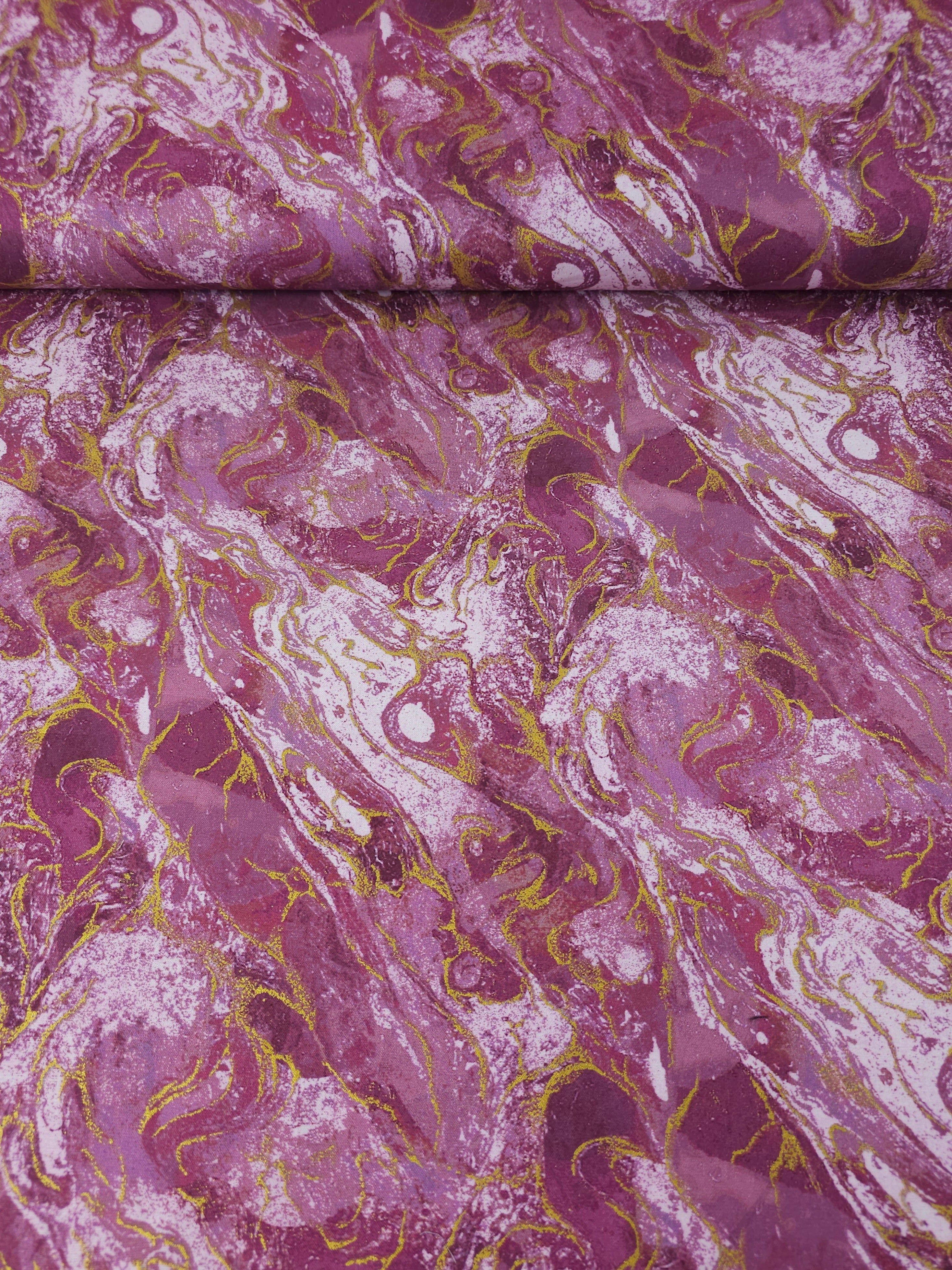 Pinky Mauve/Gold Marble 100% Cotton - Benartex