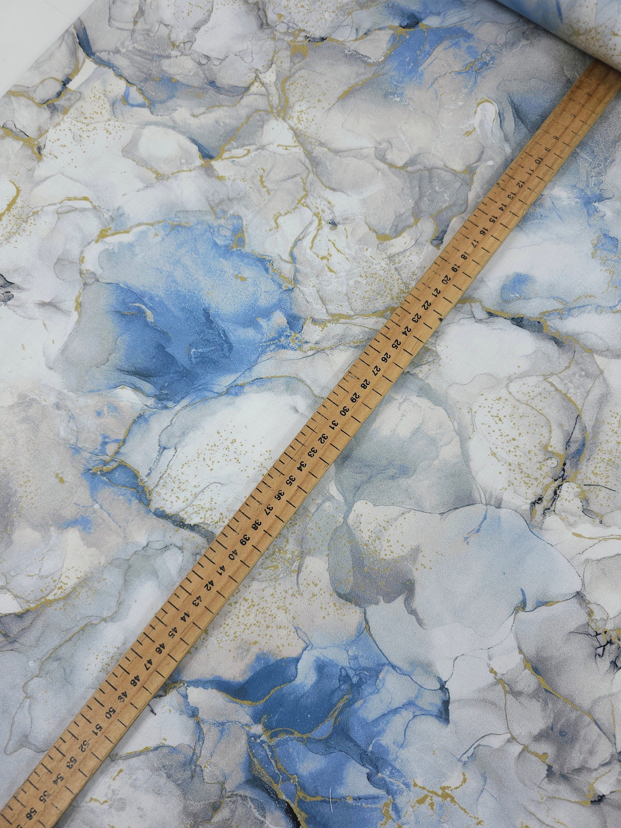Powder Blue/Gold Marble 100% Cotton 104" *EXTRA WIDE*