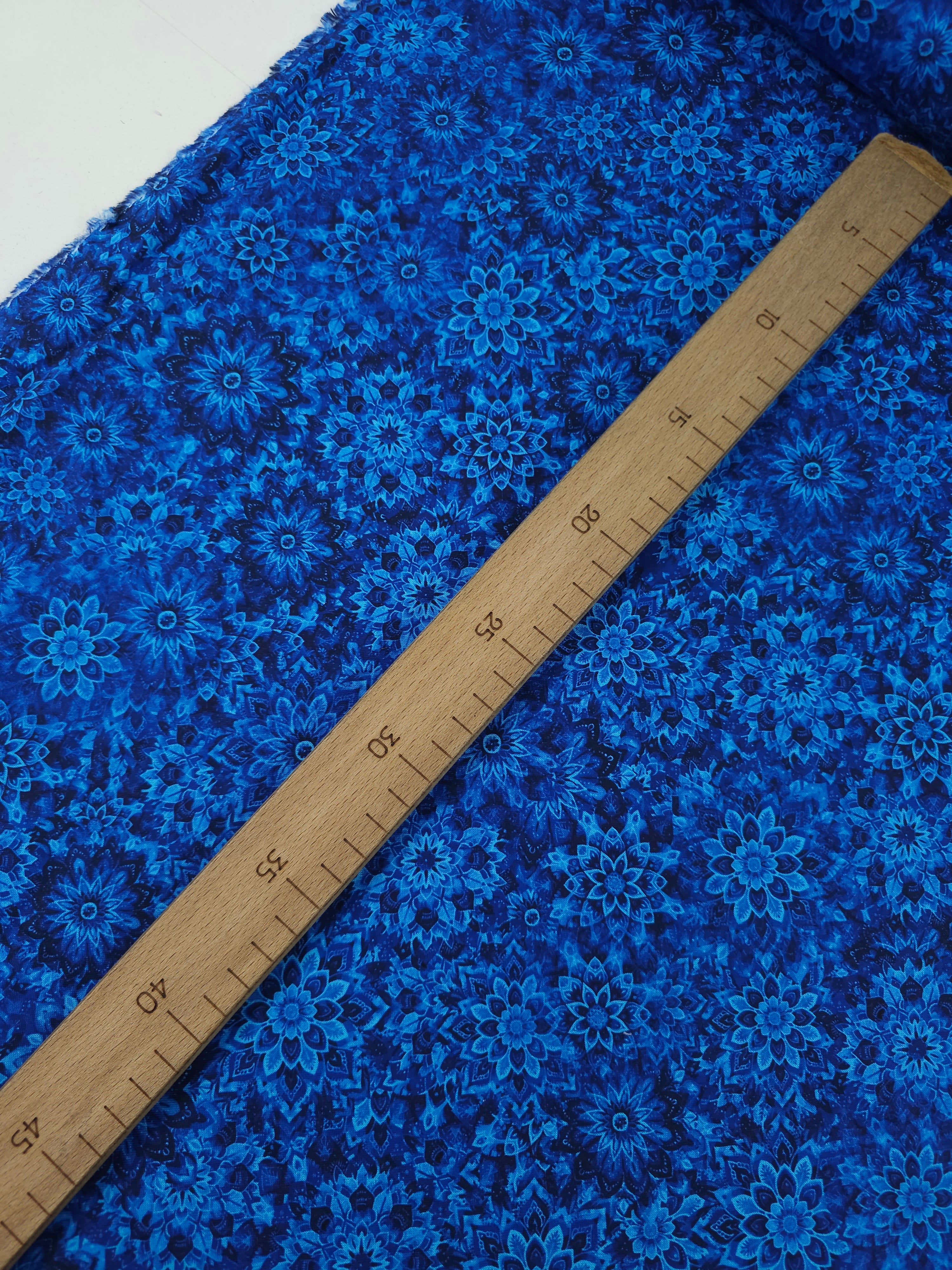 Dark Blue Dancing Dahlias Kaleidoscope 100% Cotton