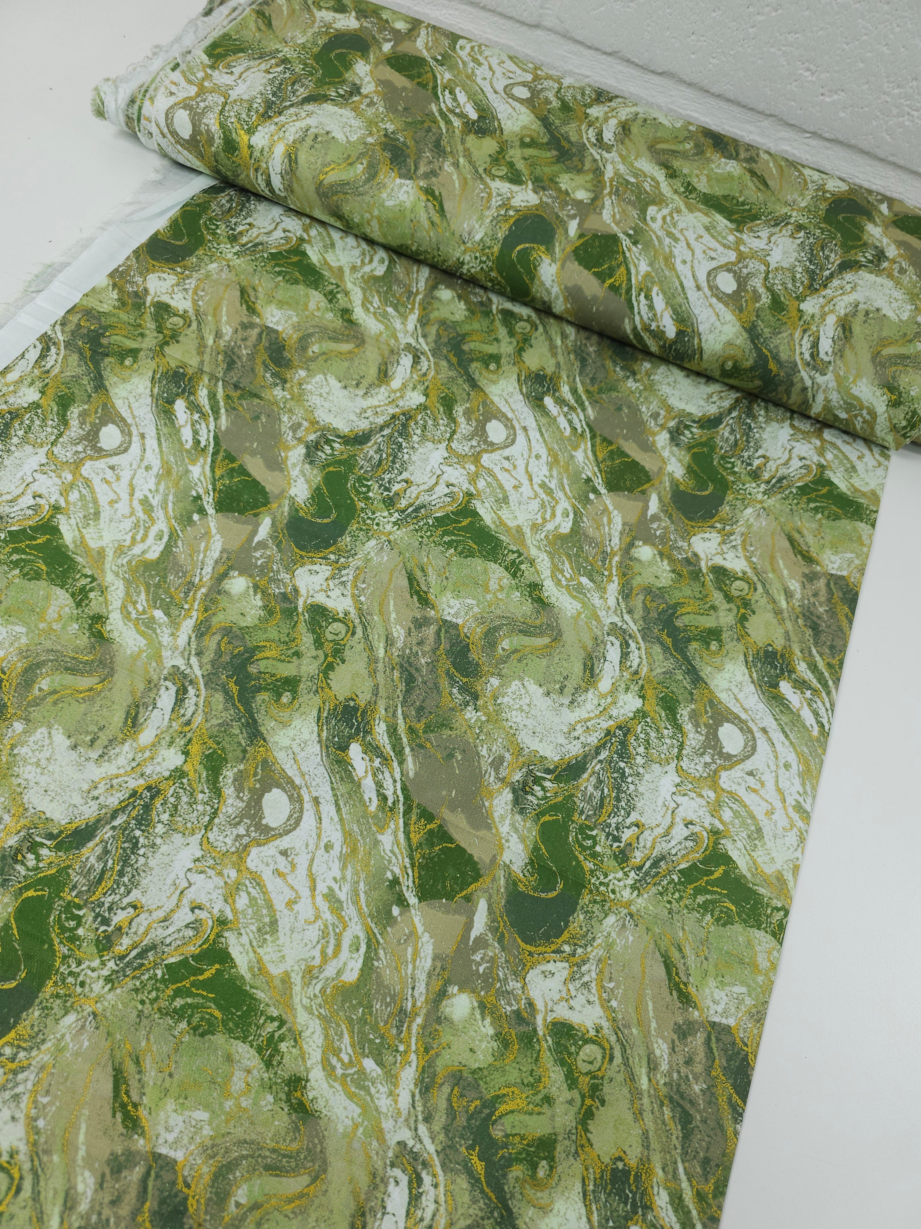 Sage Green/Gold Marble 100% Cotton