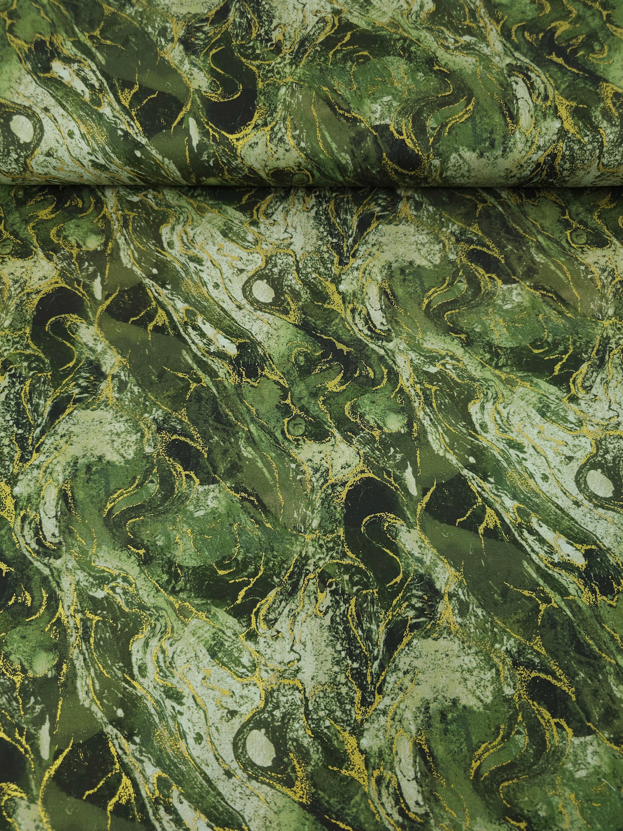 Khaki/Gold Marble 100% Cotton - Benartex