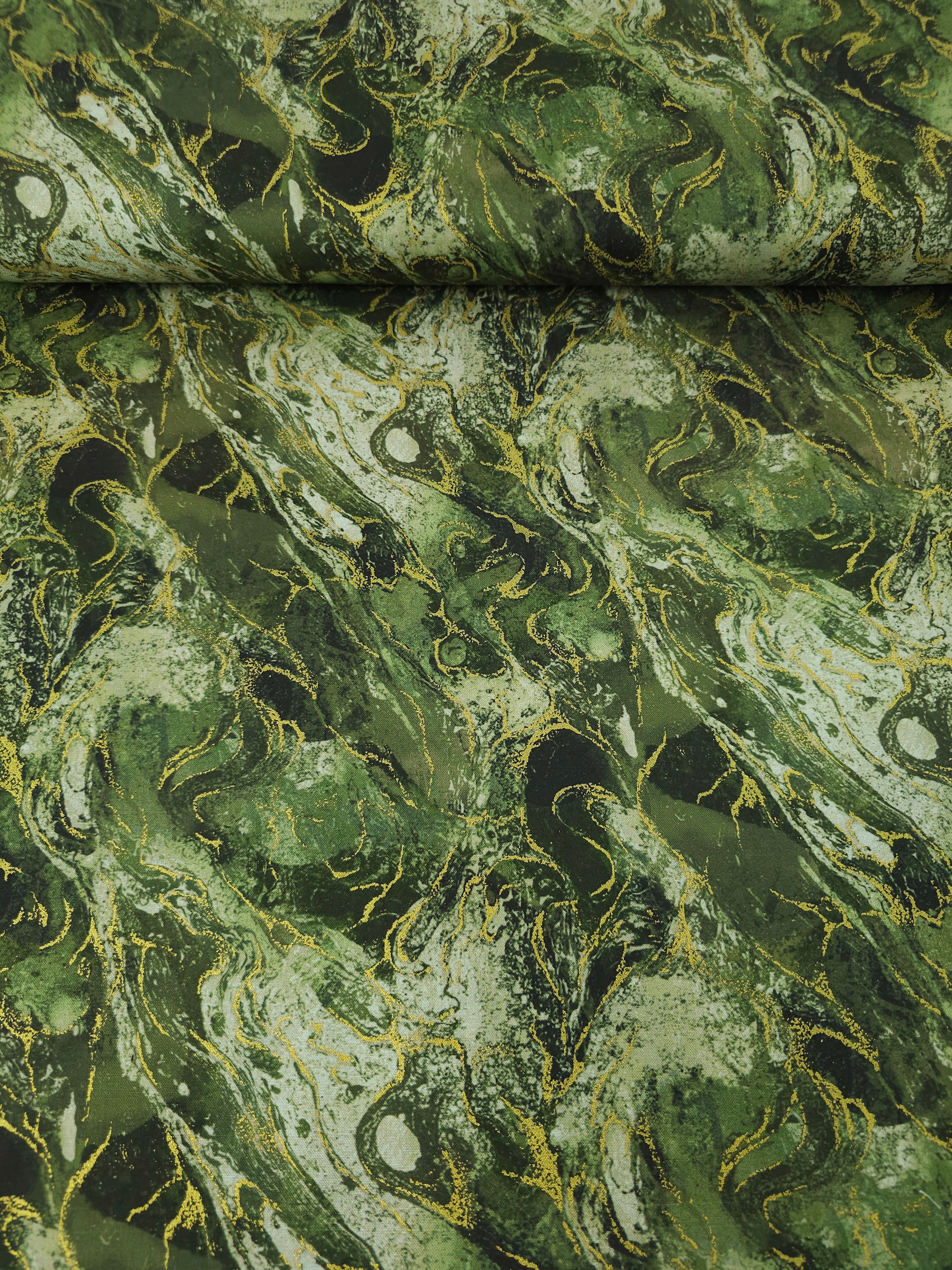 Khaki/Gold Marble 100% Cotton - Benartex