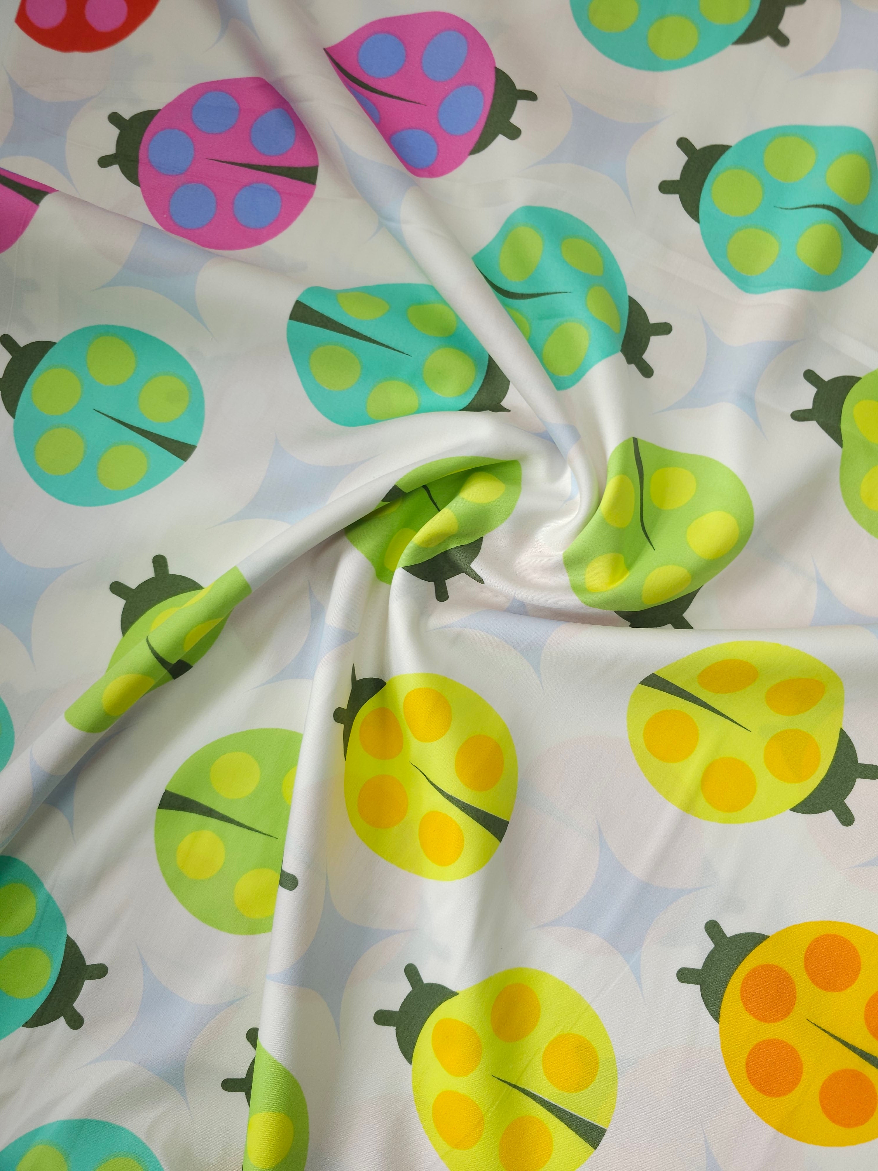 White Tiny Beasts Ladybug Cotton Sateen 108" - Tula Pink *EXTRA WIDE*