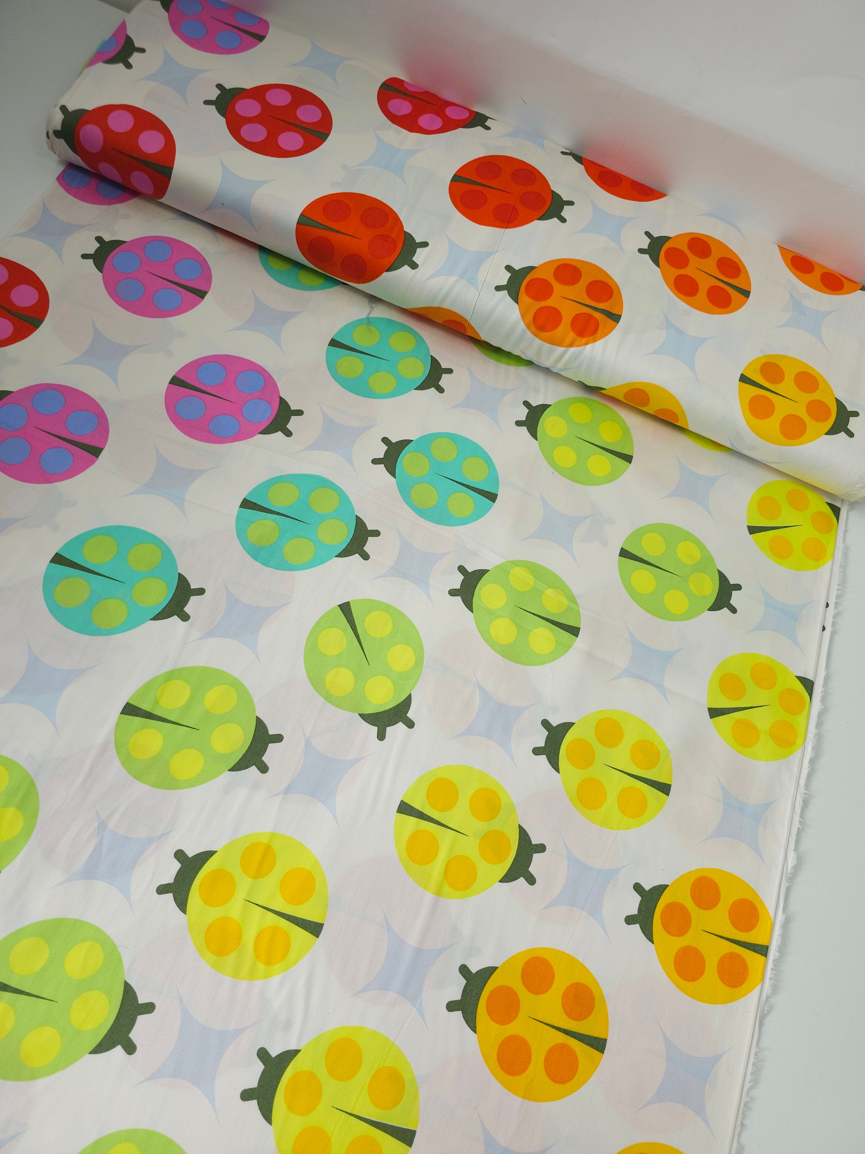 White Tiny Beasts Ladybug Cotton Sateen 108" - Tula Pink *EXTRA WIDE*