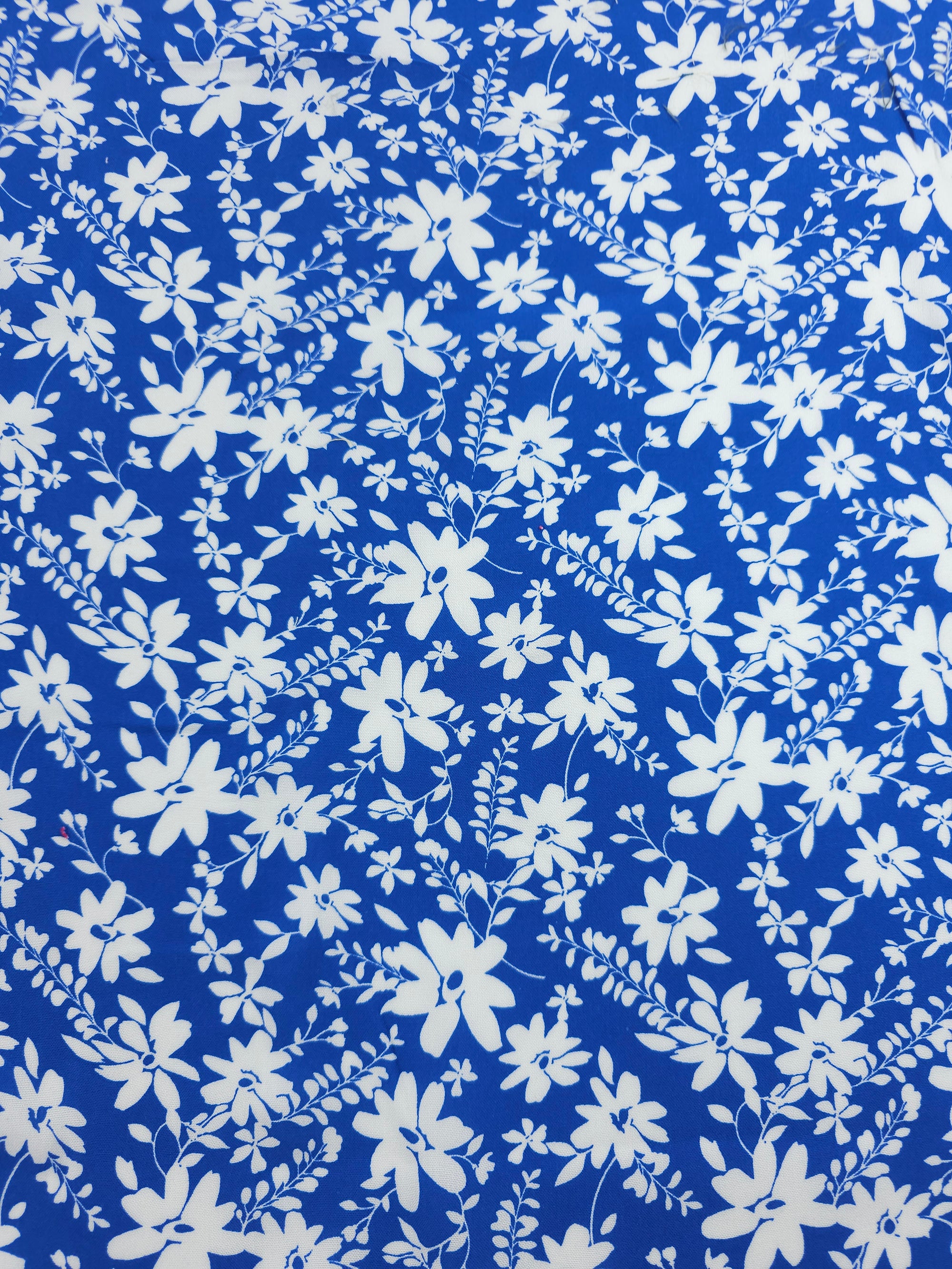 Blue/White Harvest Floral Viscose Challis