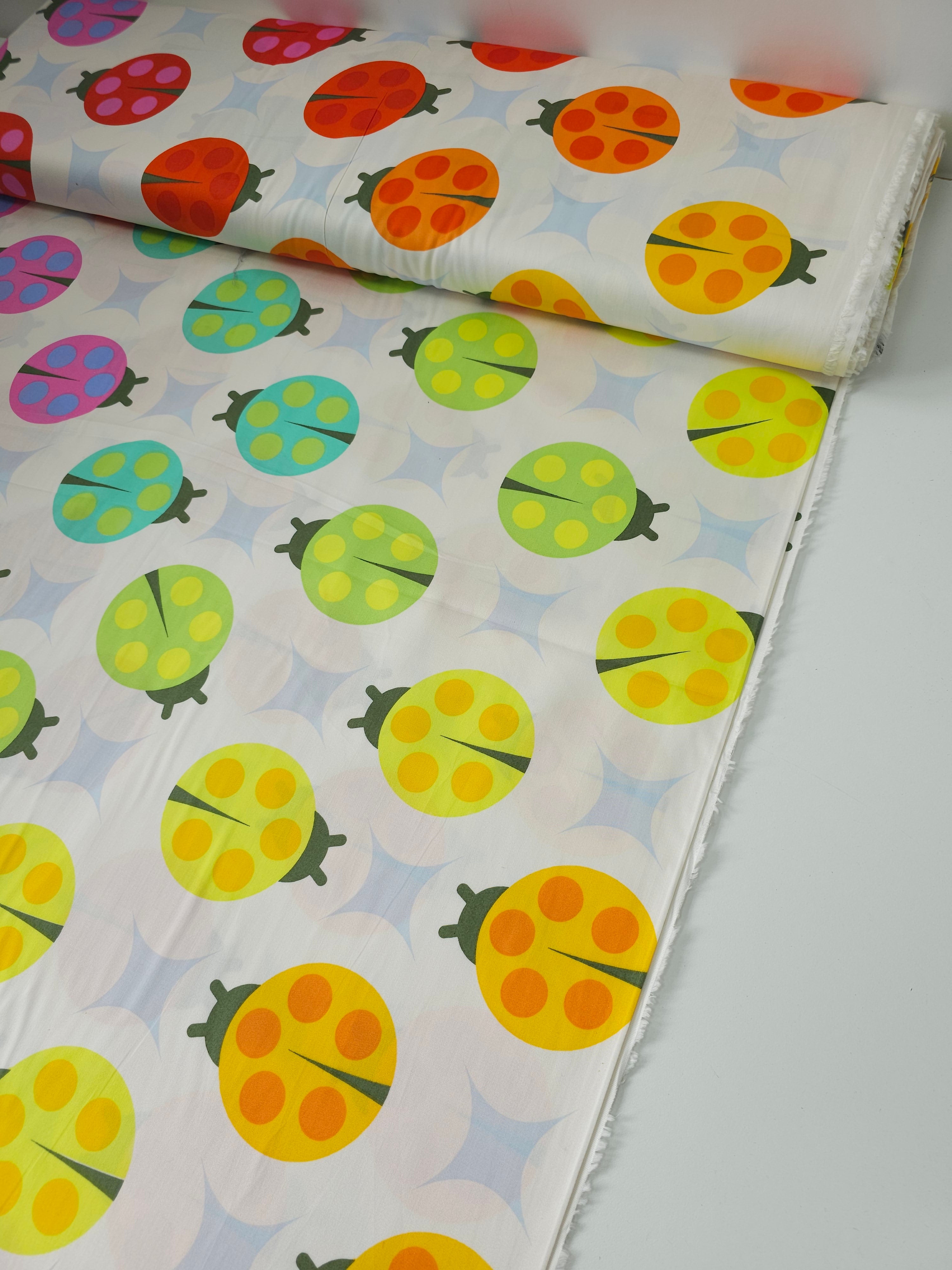 White Tiny Beasts Ladybug Cotton Sateen 108" - Tula Pink *EXTRA WIDE*