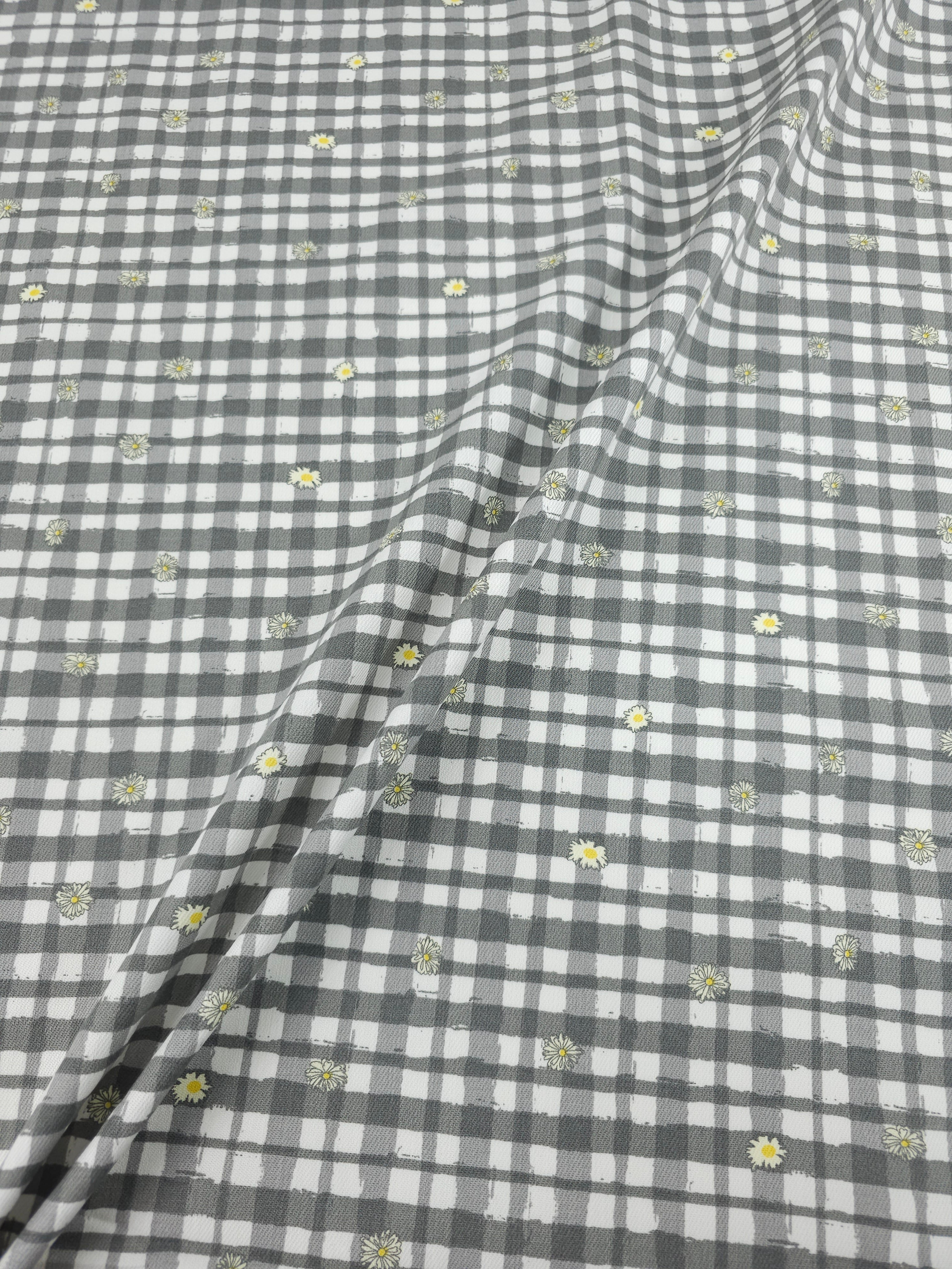 Grey Daisy Gingham Check Denim