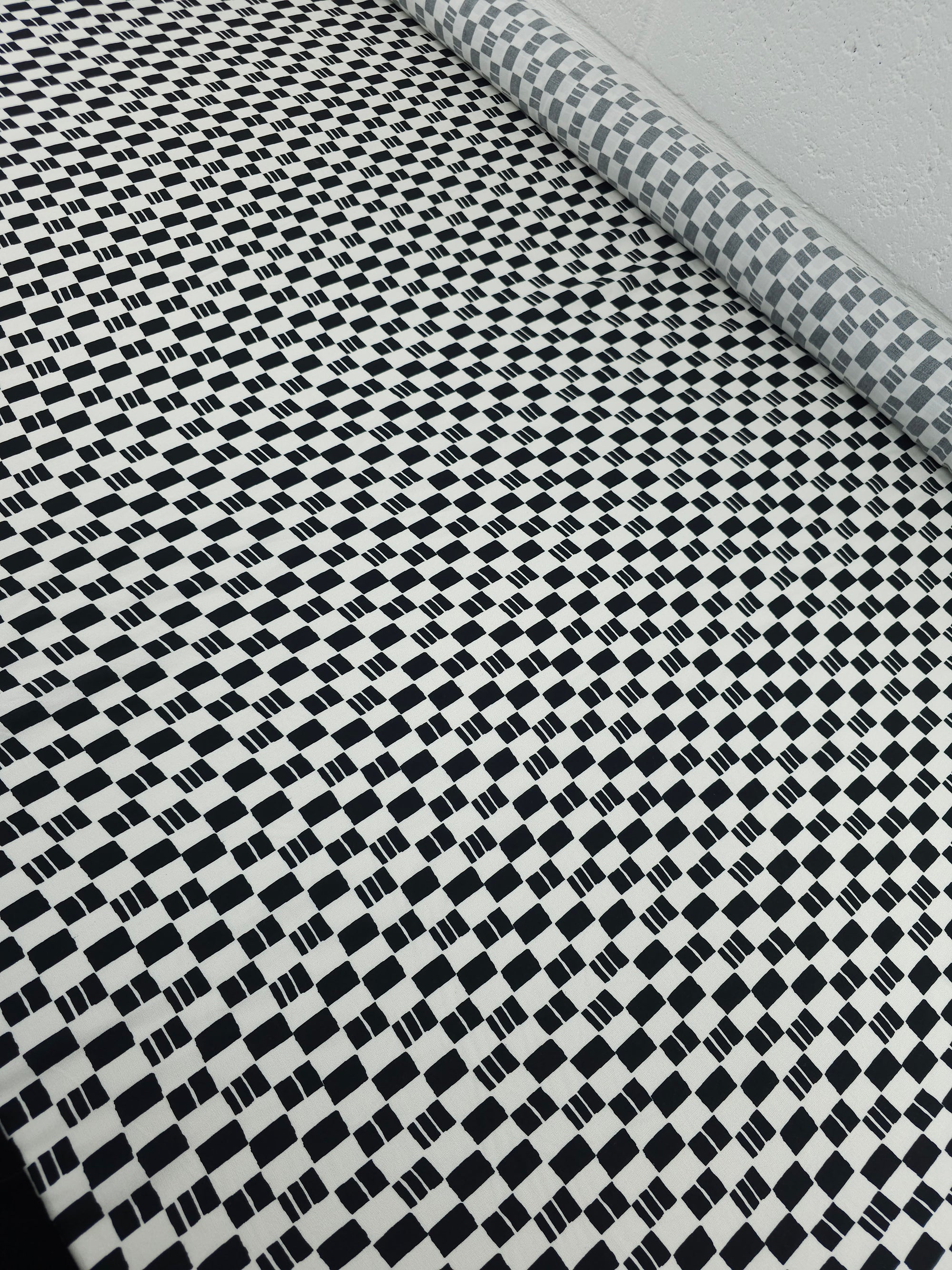 Off-White/Black Checkerboard Viscose Challis