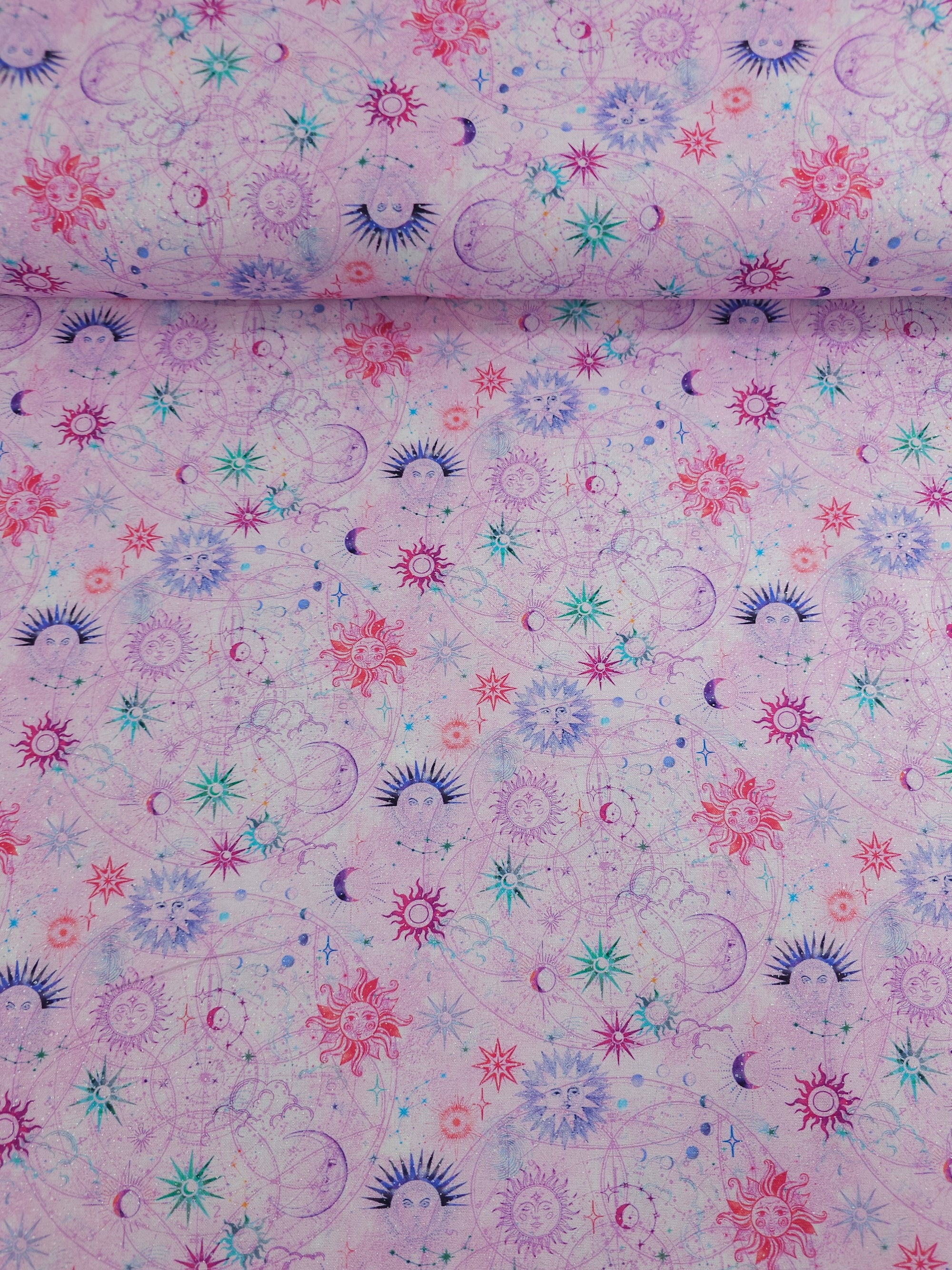 Pink/Silver Multi Celestial Skies 100% Cotton - Benartex