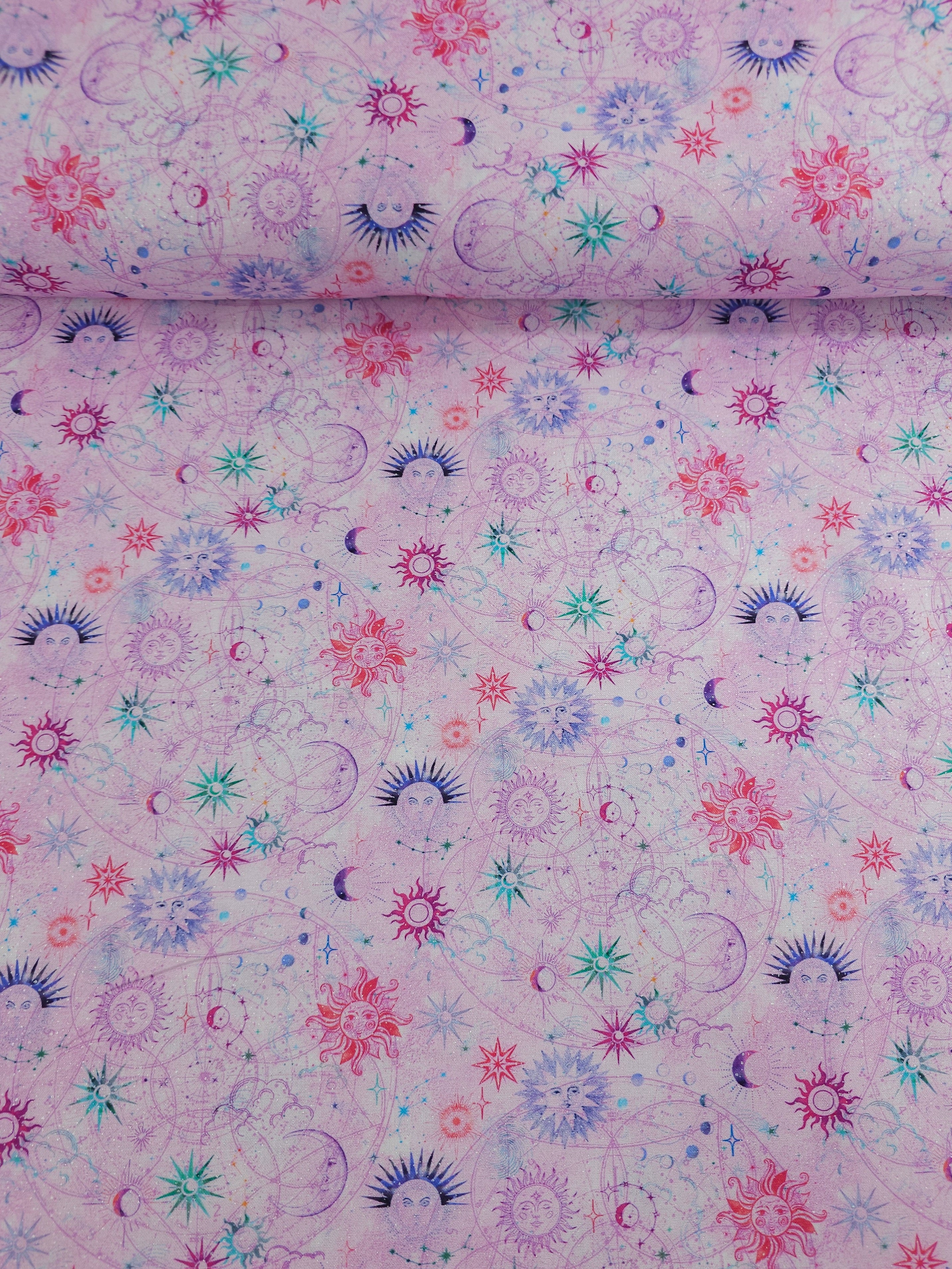 Pink/Silver Multi Celestial Skies 100% Cotton - Benartex