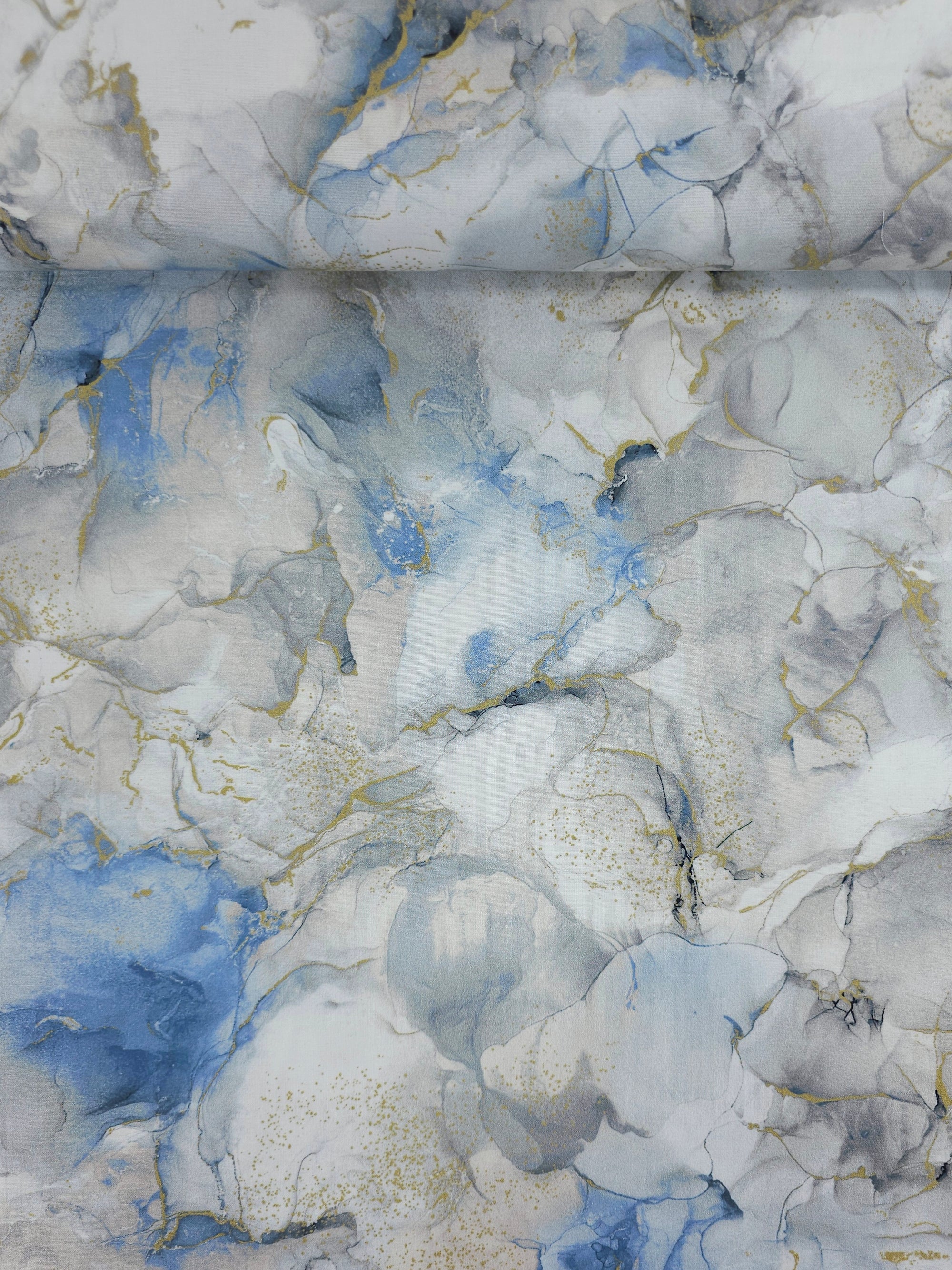 Powder Blue/Gold Marble 100% Cotton 104" *EXTRA WIDE*
