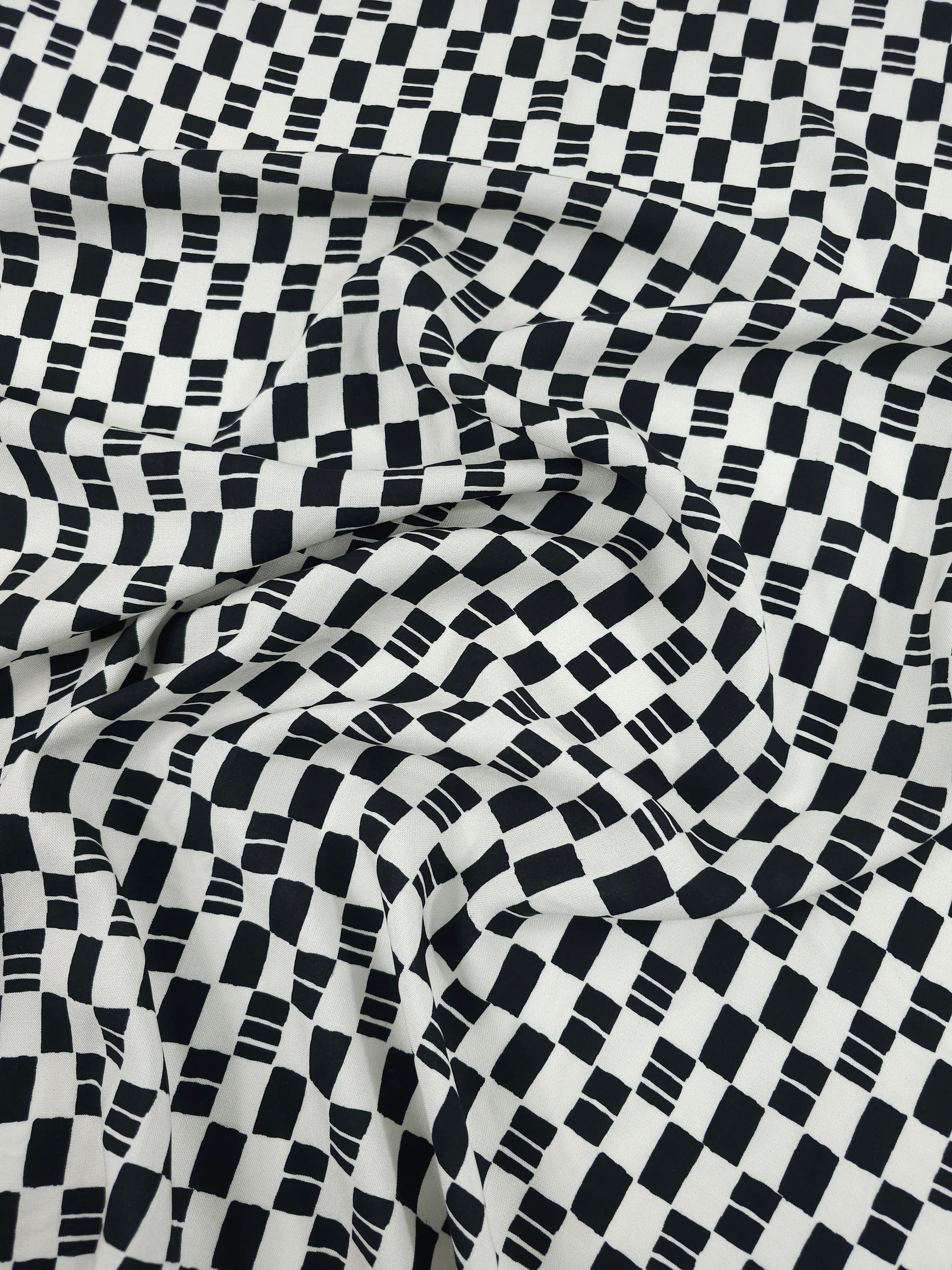 Off-White/Black Checkerboard Viscose Challis