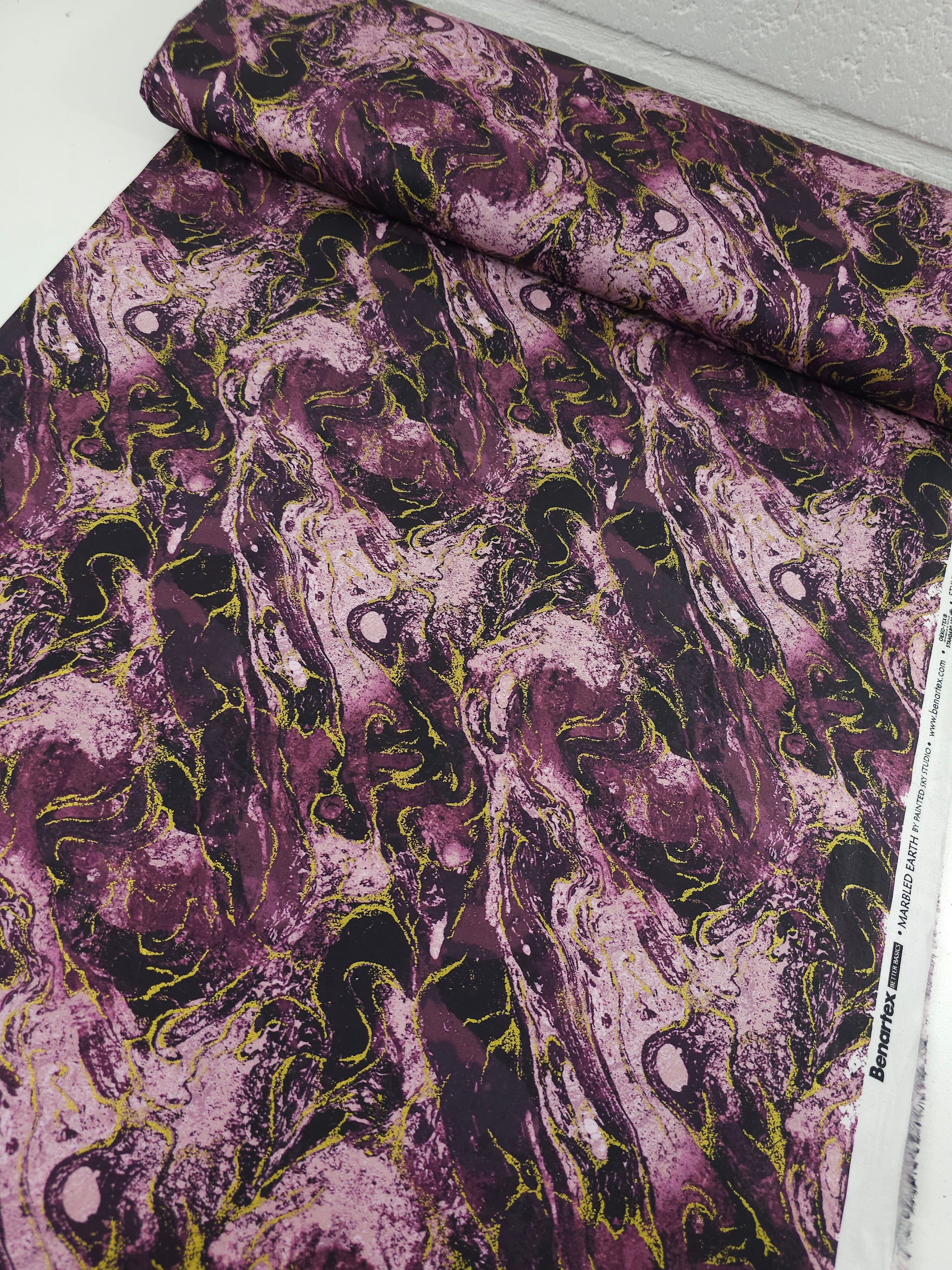 Plum Purple/Gold Marble 100% Cotton - Benartex