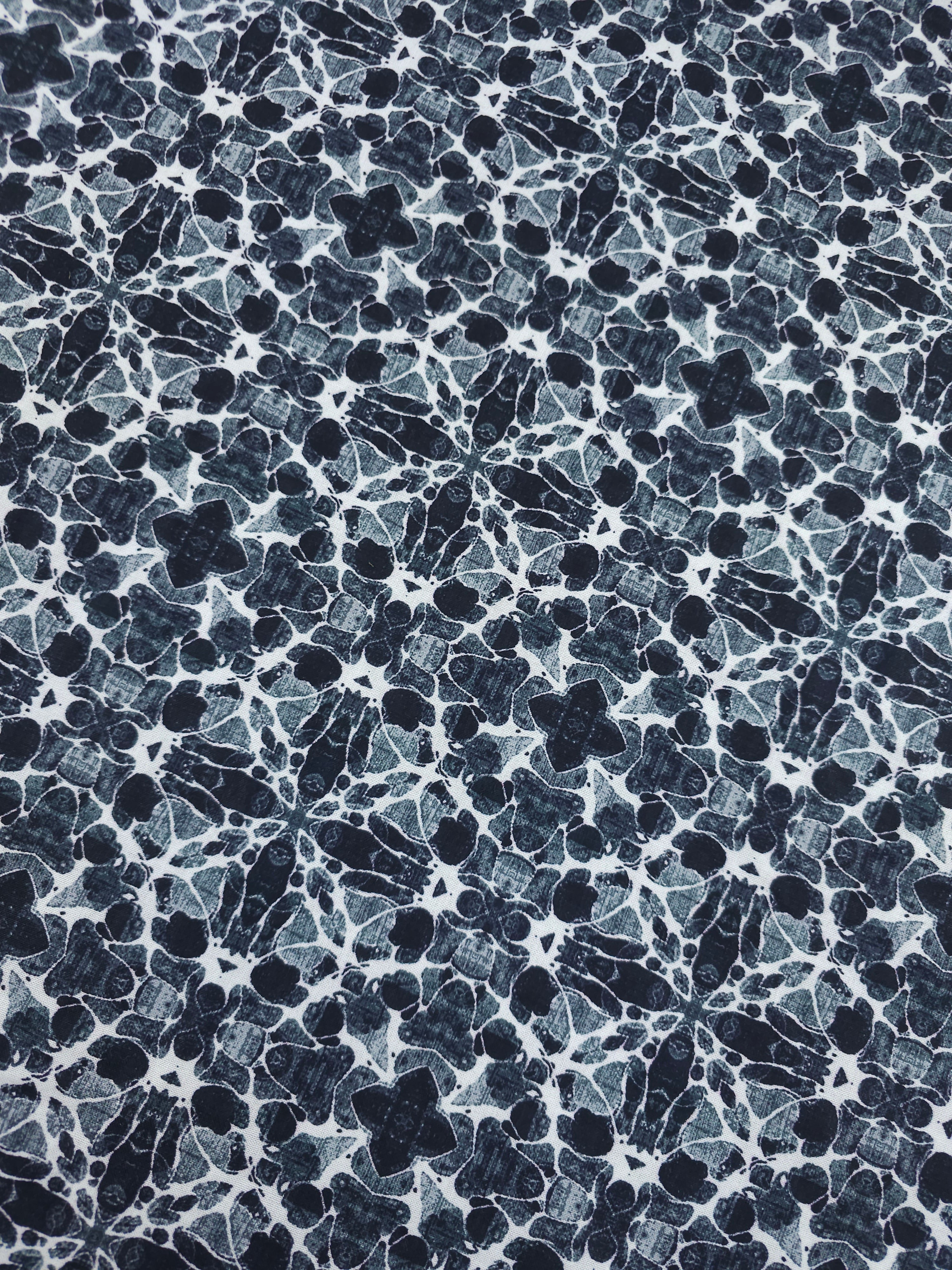 Charcoal Abstract Kaleidoscope 100% Cotton