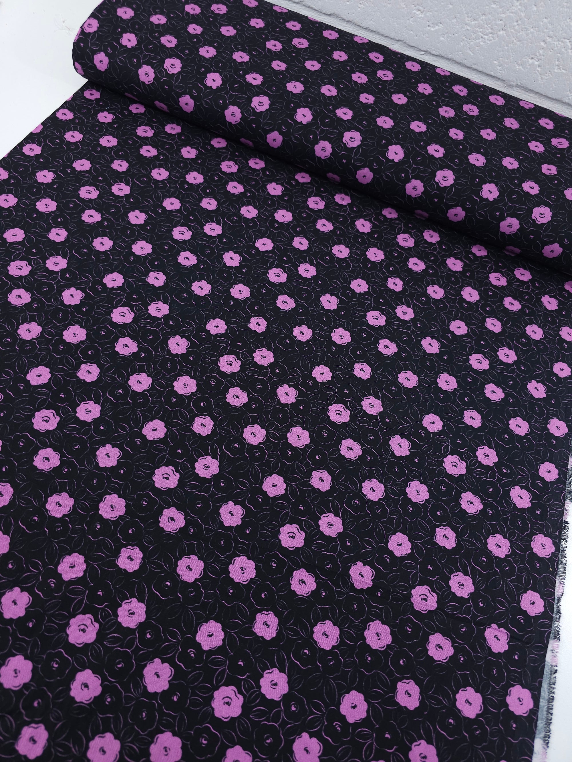Purple/Black Puff Floral 100% Cotton