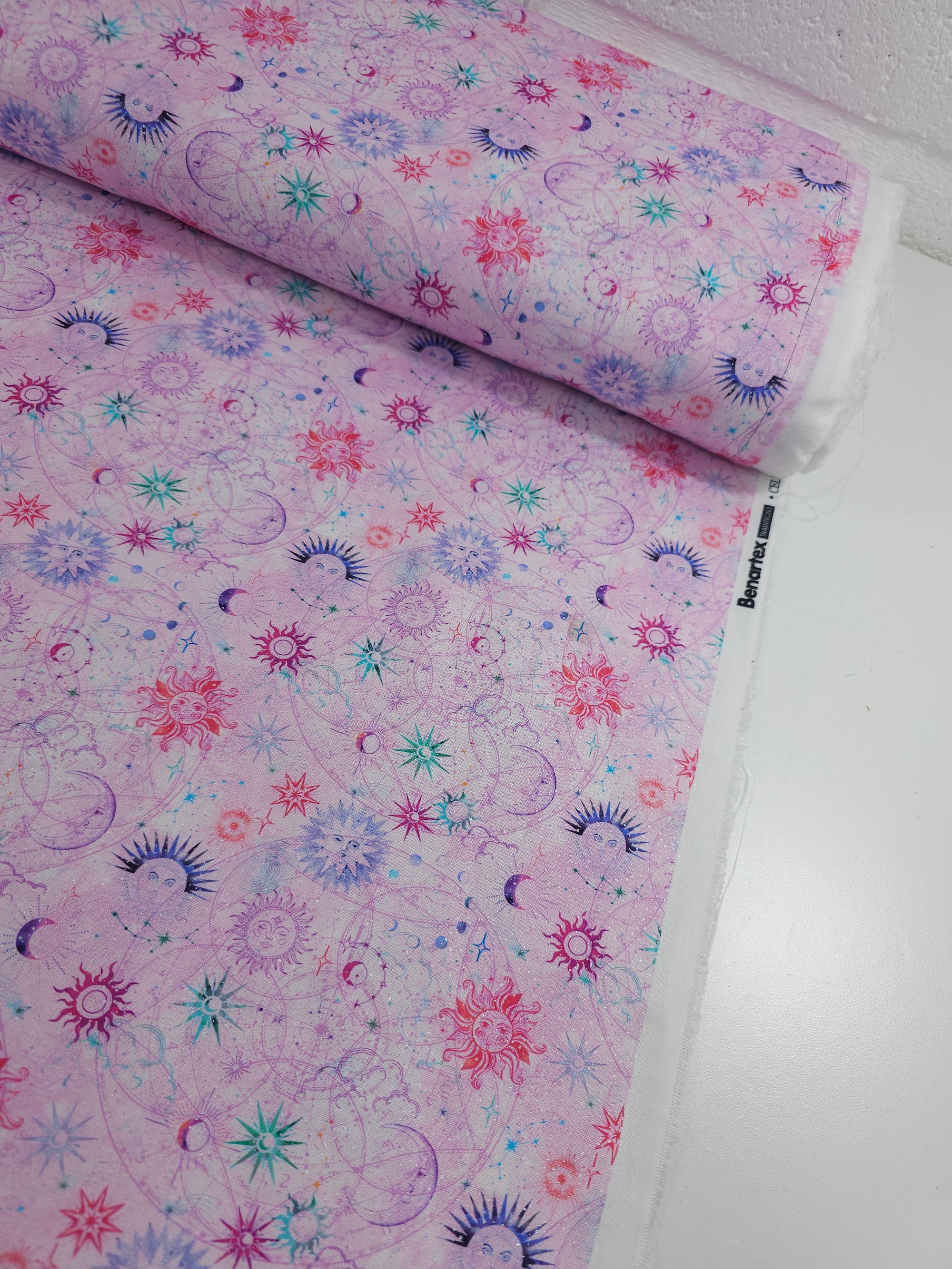 Pink/Silver Multi Celestial Skies 100% Cotton - Benartex