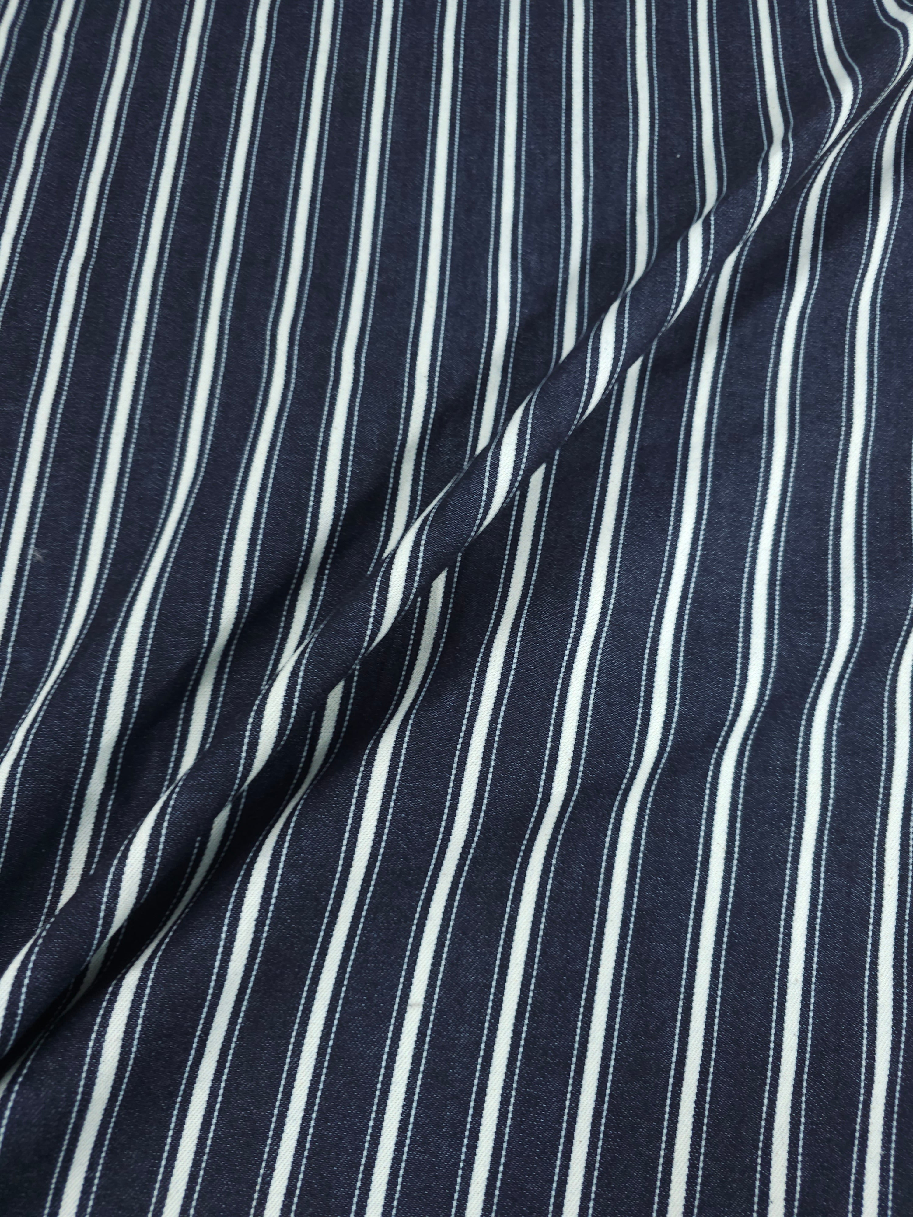 Indigo Navy Retro Stripe Denim