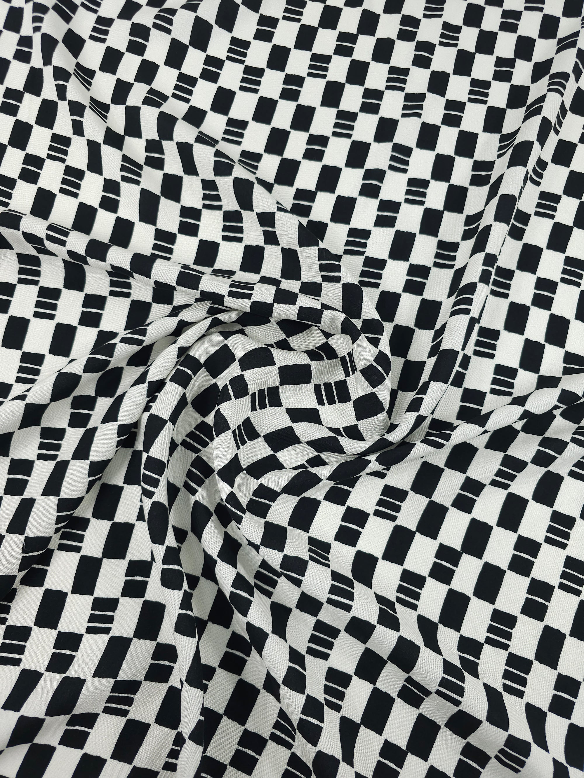 Off-White/Black Checkerboard Viscose Challis
