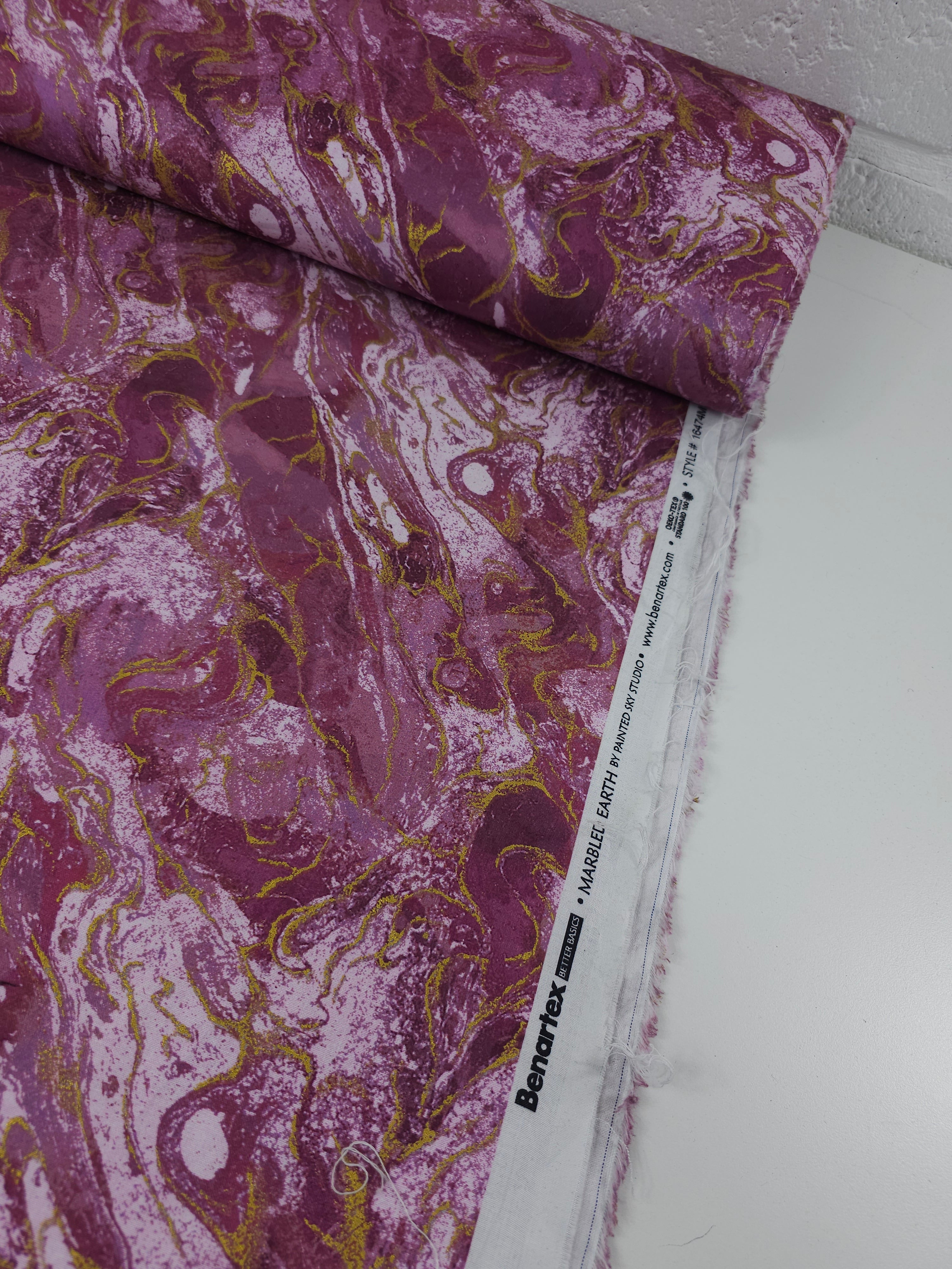 Pinky Mauve/Gold Marble 100% Cotton - Benartex