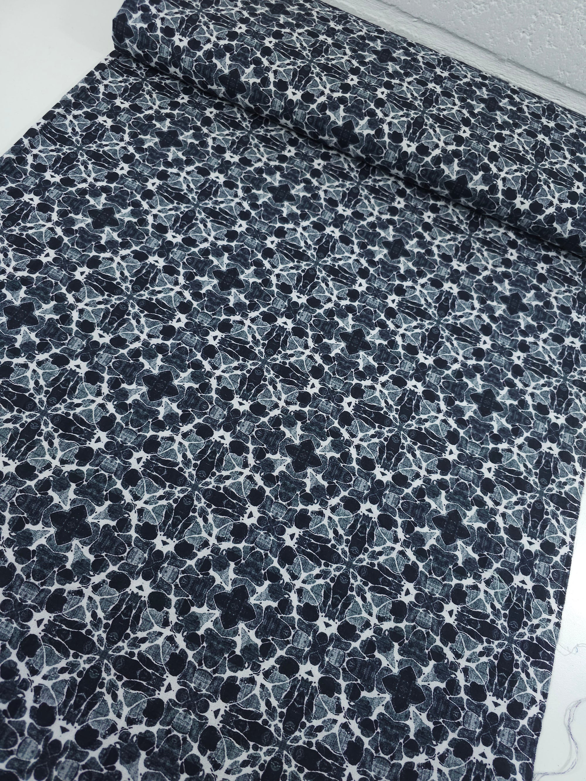 Charcoal Abstract Kaleidoscope 100% Cotton