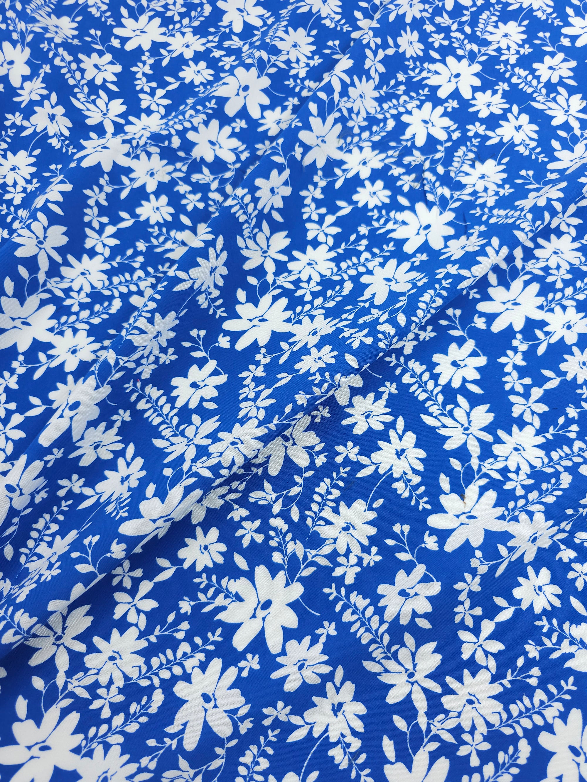 Blue/White Harvest Floral Viscose Challis