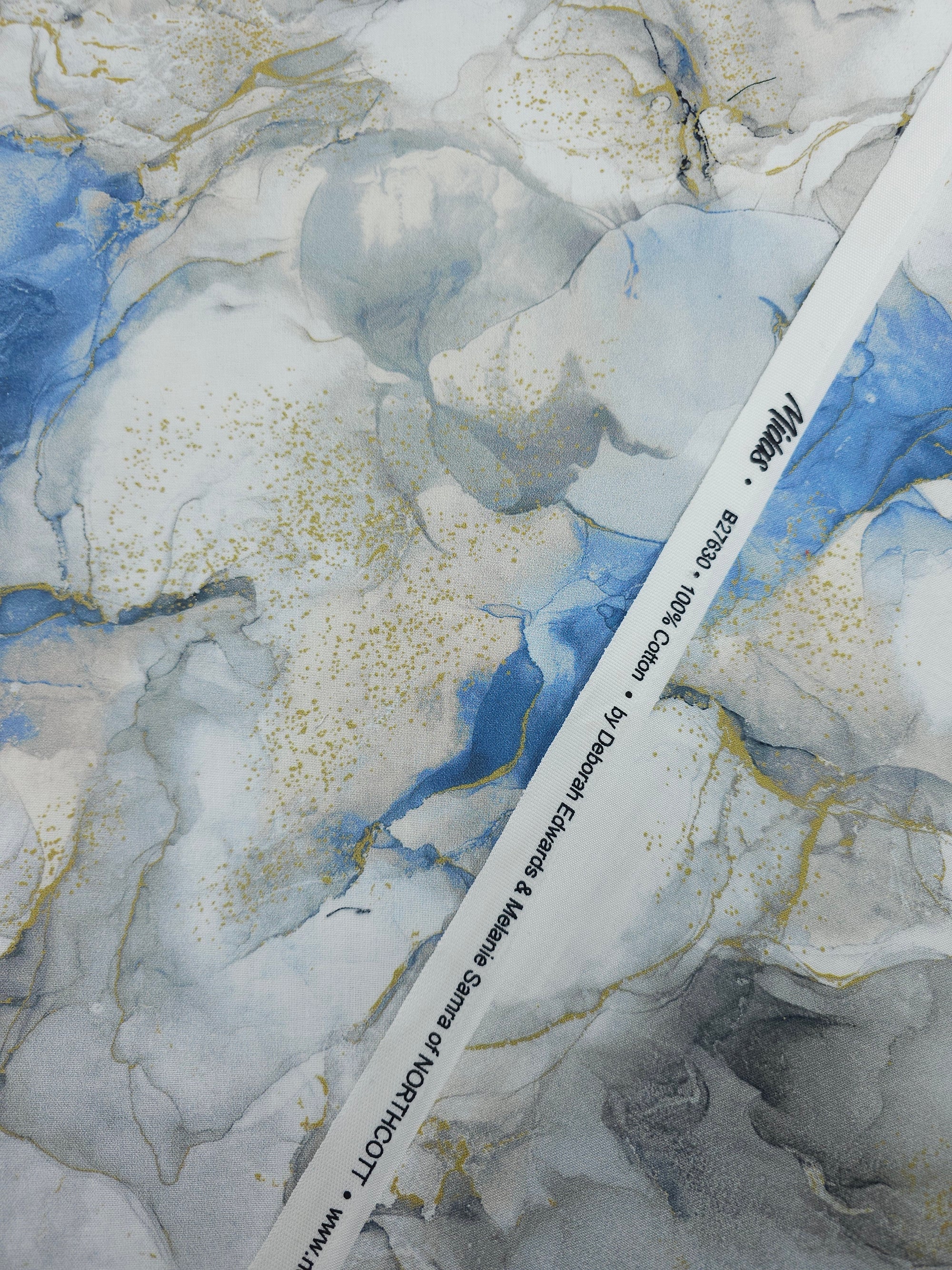 Powder Blue/Gold Marble 100% Cotton 104" *EXTRA WIDE*