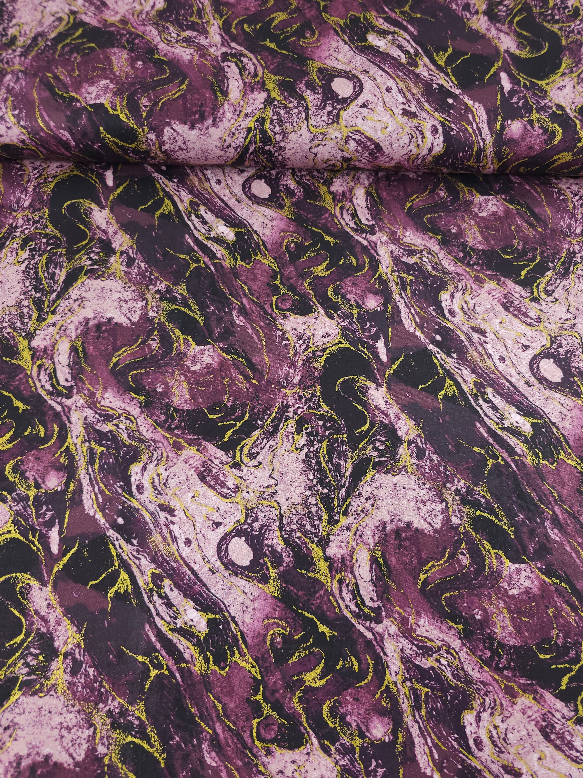 Plum Purple/Gold Marble 100% Cotton - Benartex