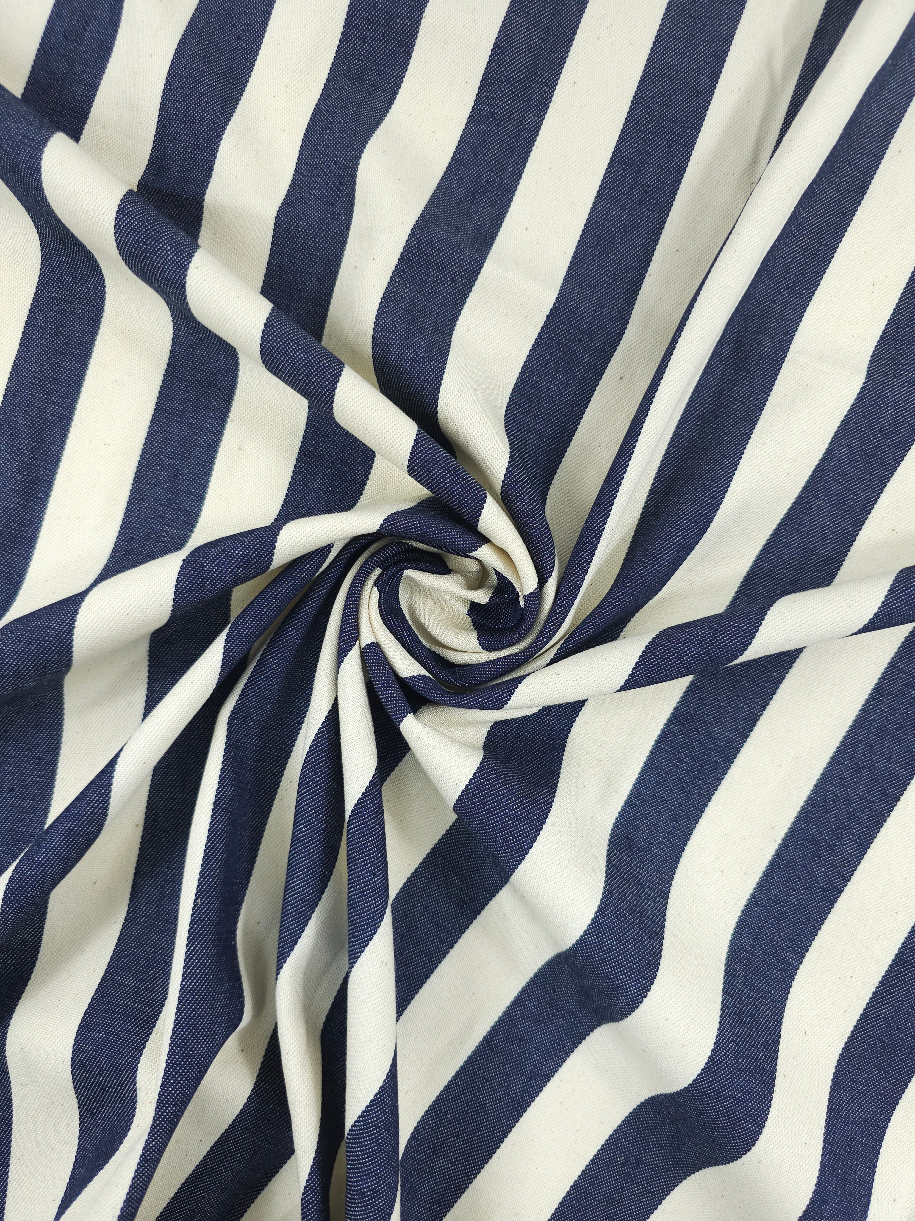 Navy/Ivory Cream Block Stripe Chambray