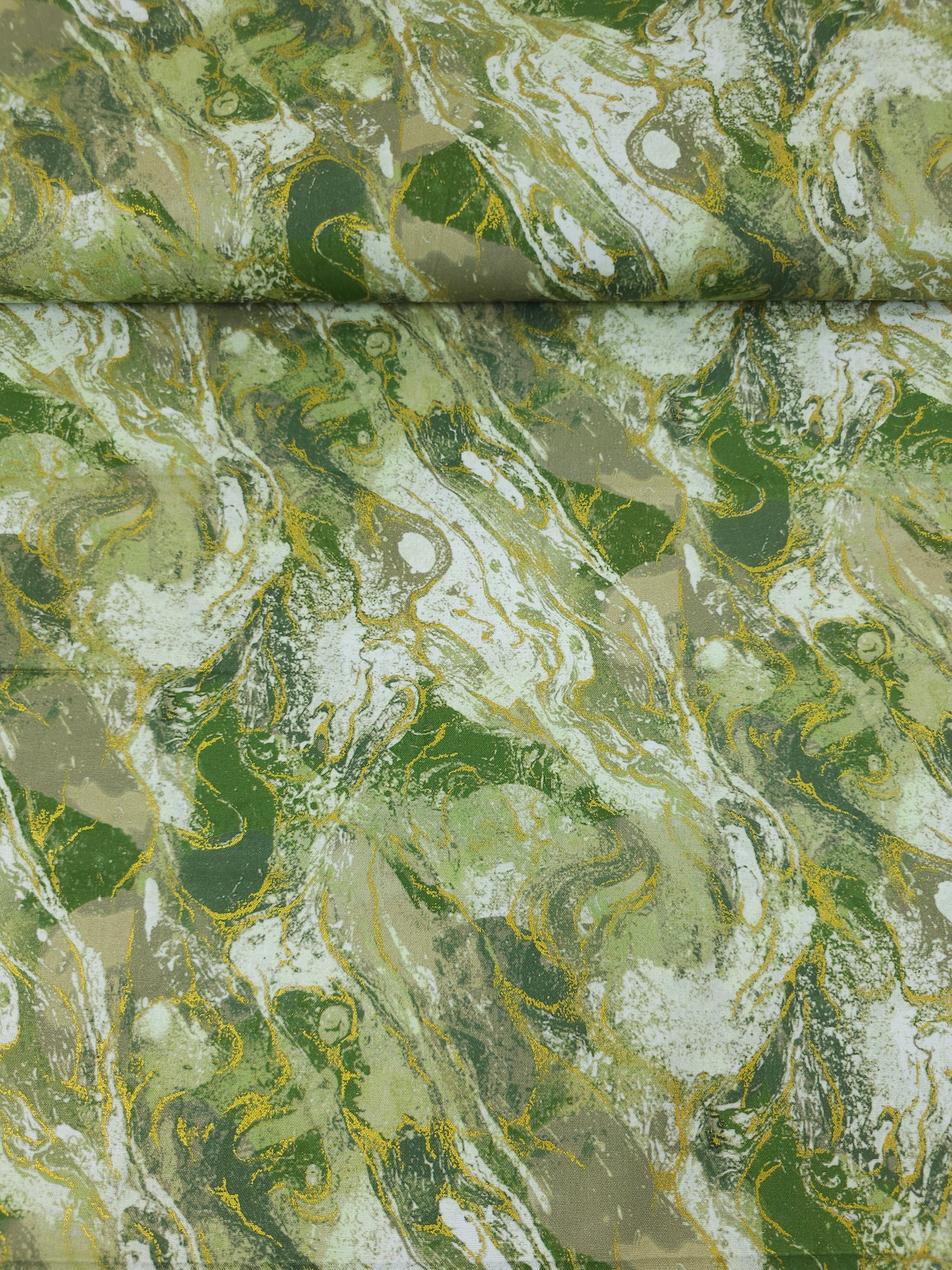 Sage Green/Gold Marble 100% Cotton