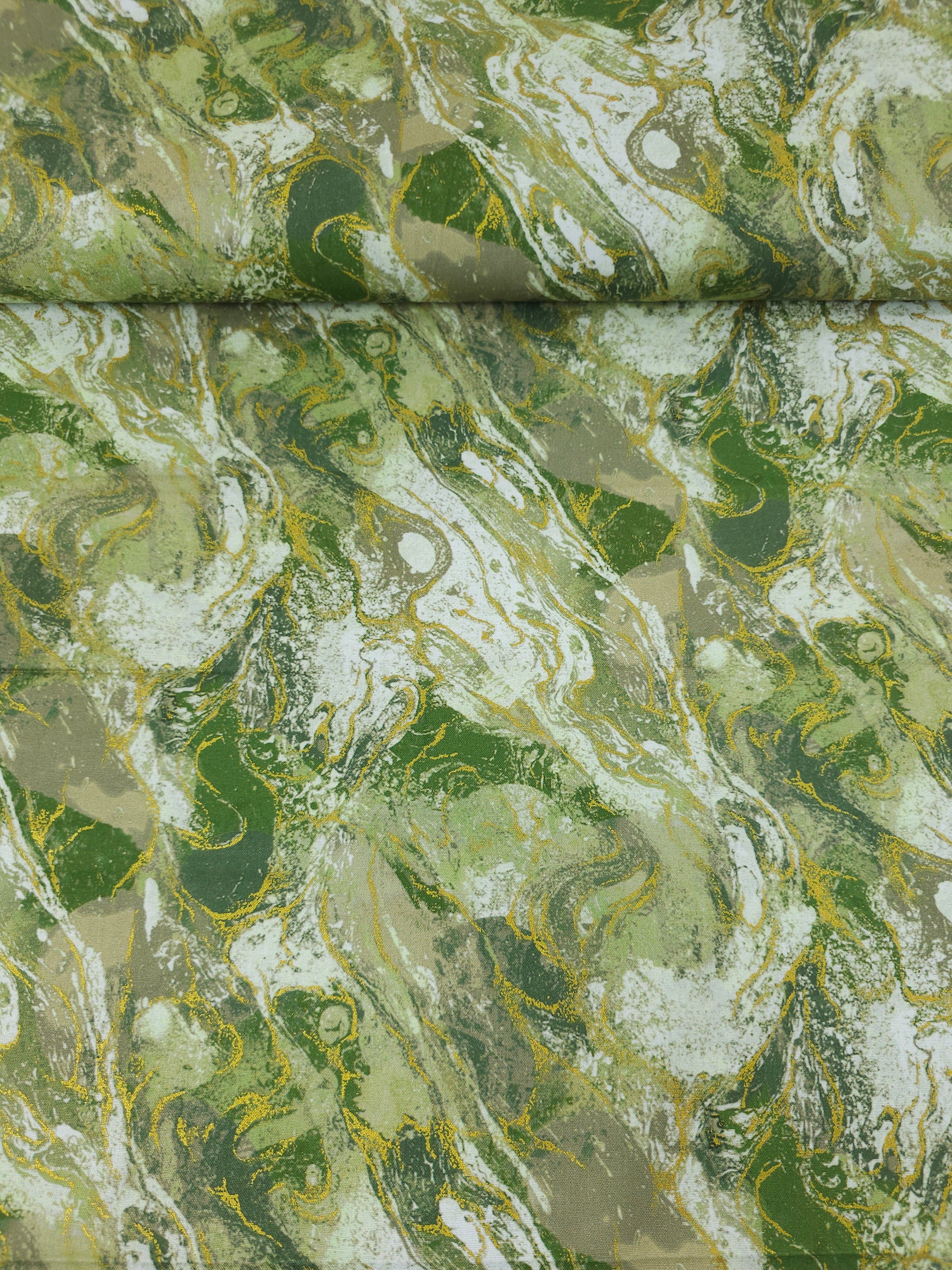 Sage Green/Gold Marble 100% Cotton