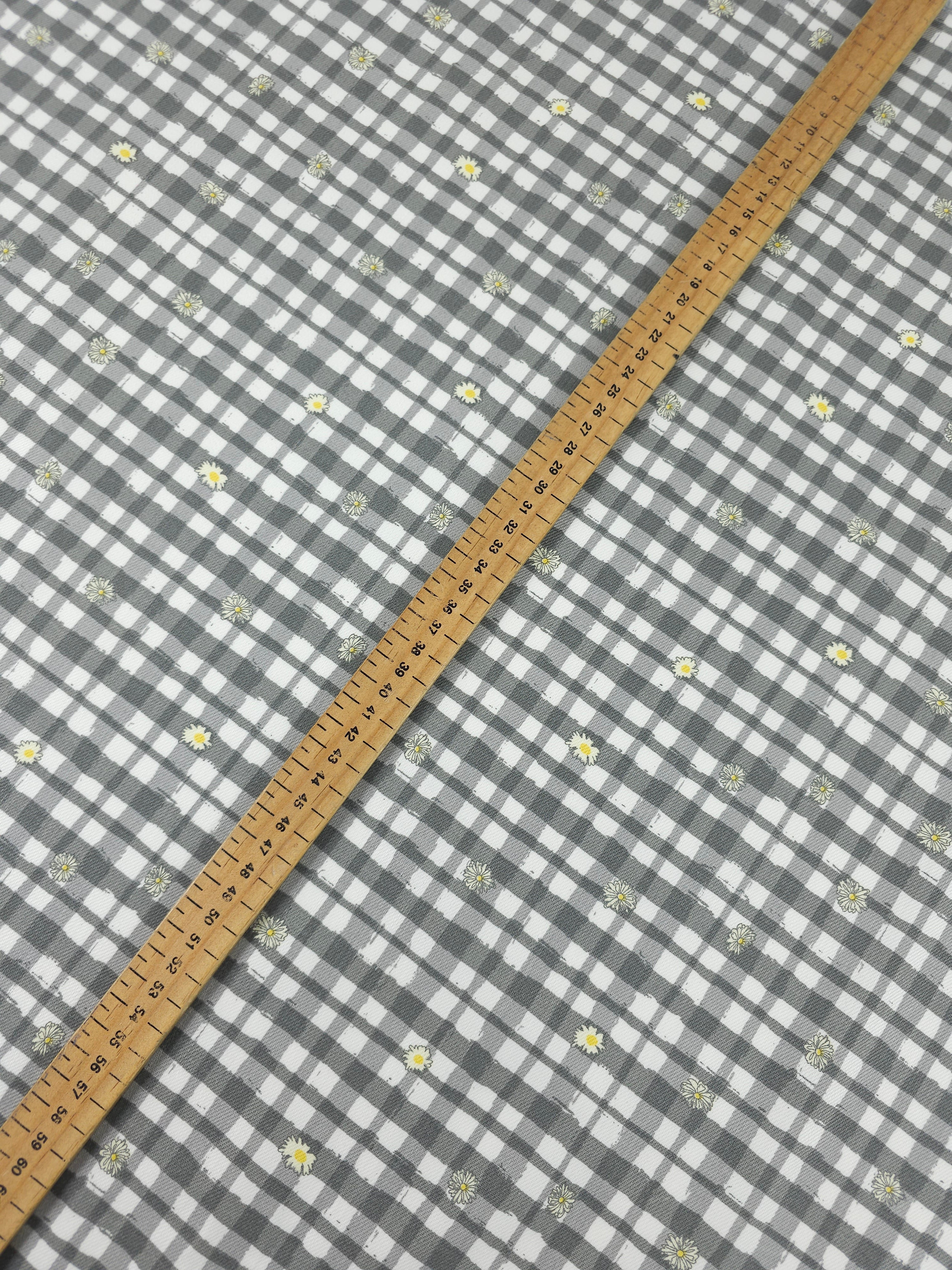 Grey Daisy Gingham Check Denim