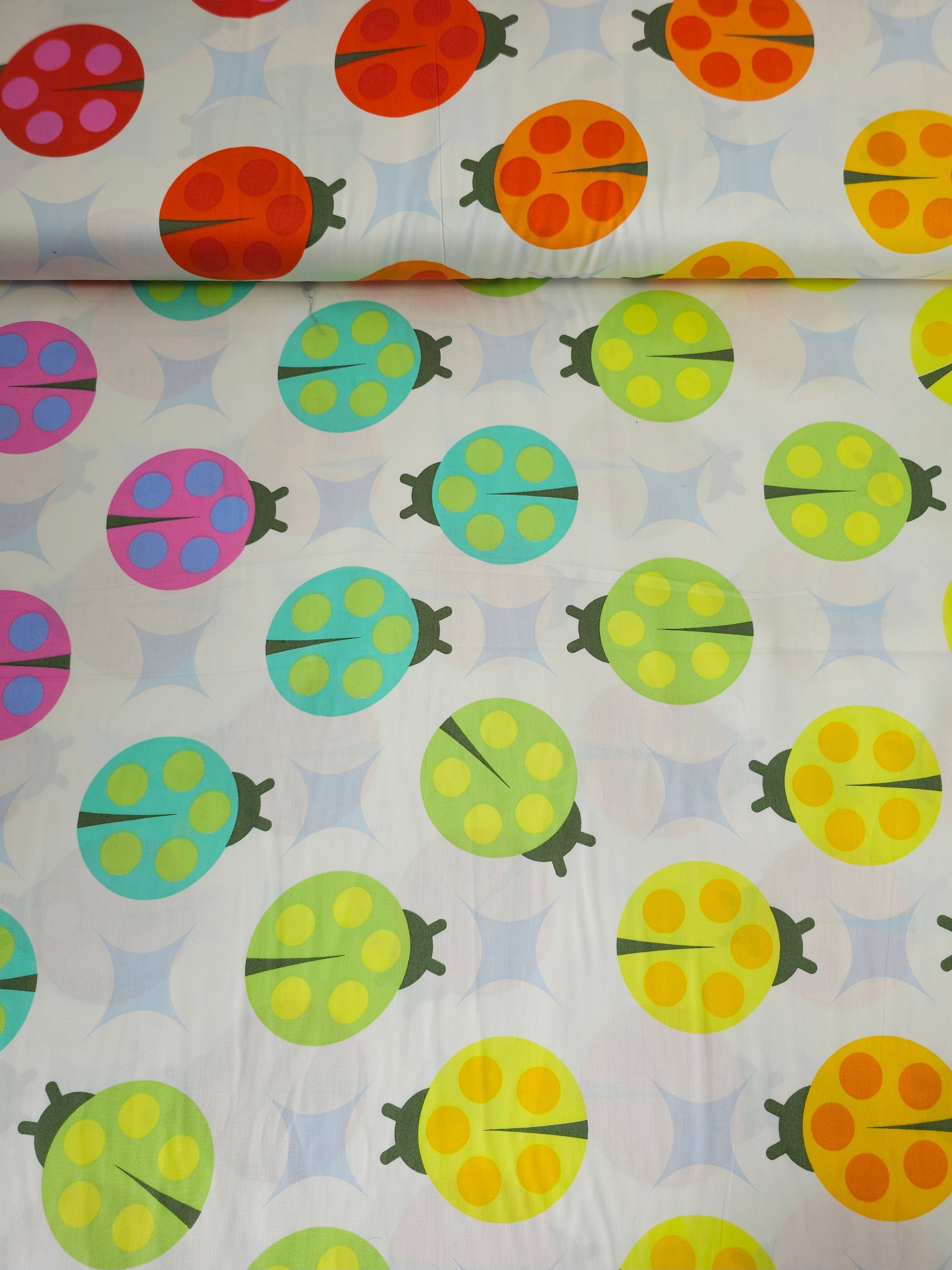 White Tiny Beasts Ladybug Cotton Sateen 108" - Tula Pink *EXTRA WIDE*