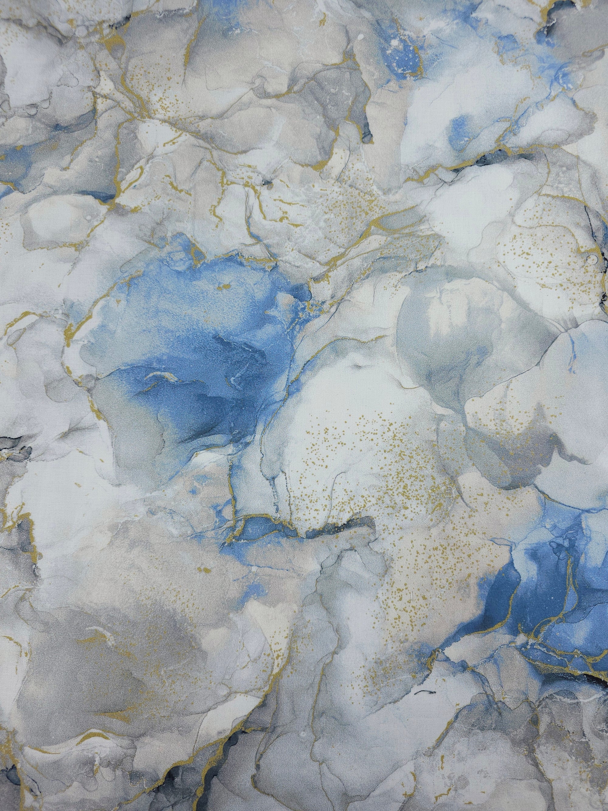 Powder Blue/Gold Marble 100% Cotton 104" *EXTRA WIDE*