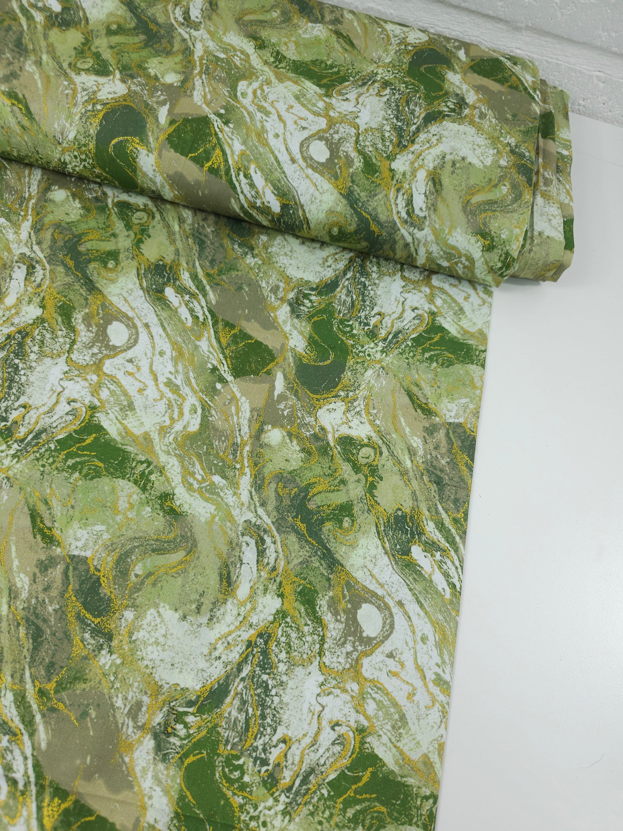 Sage Green/Gold Marble 100% Cotton