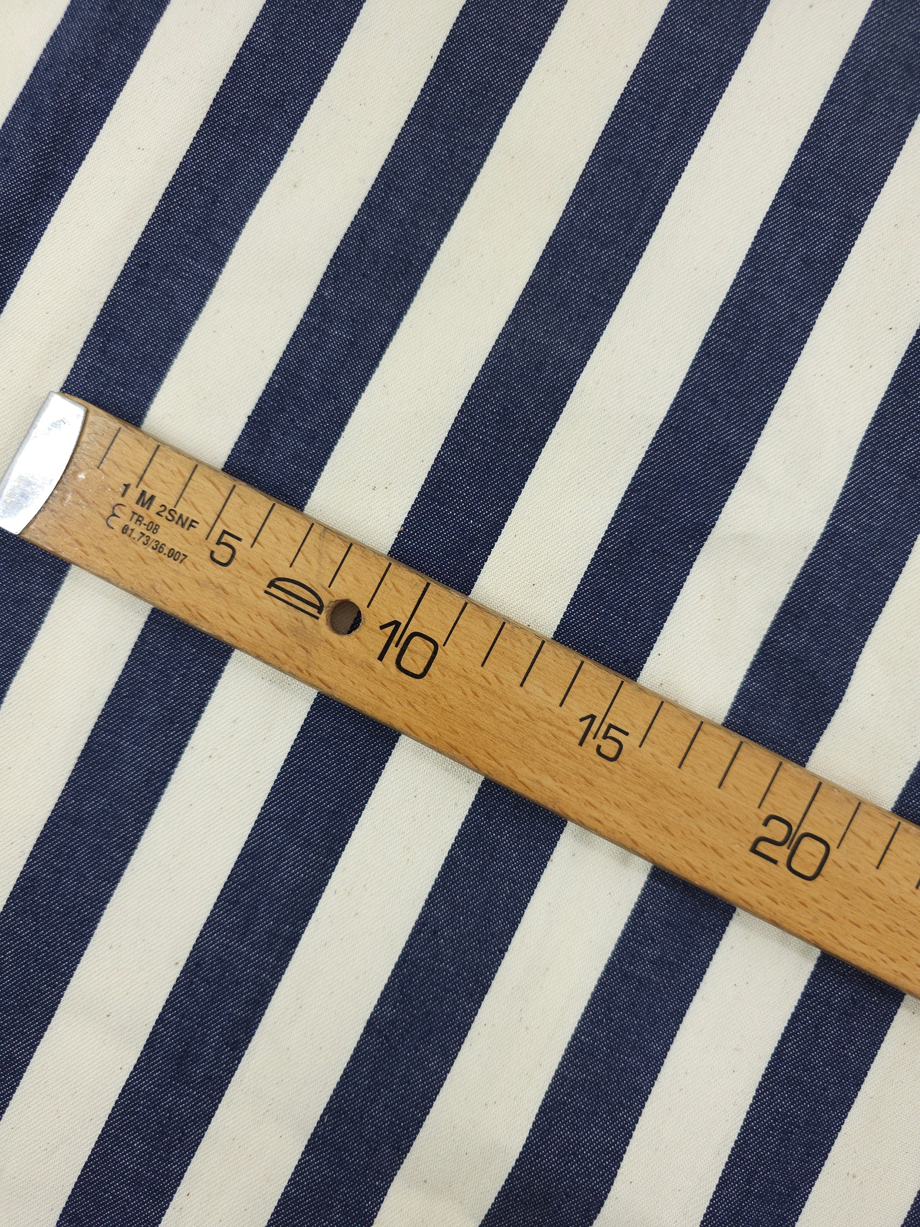 Navy/Ivory Cream Block Stripe Chambray