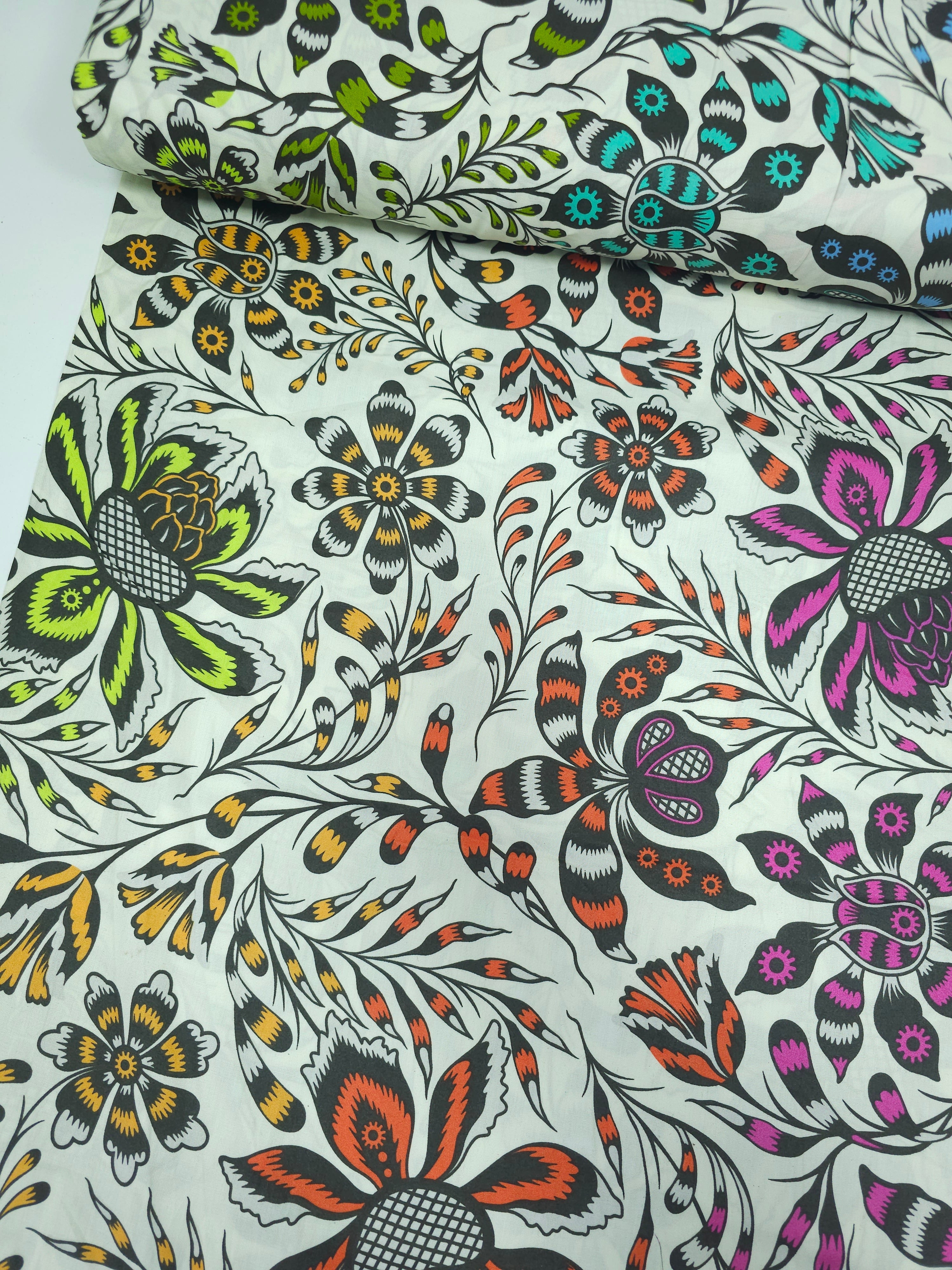 Ivory Free Spirit Floral Cotton Sateen 108" - Tula Pink *EXTRA WIDE*