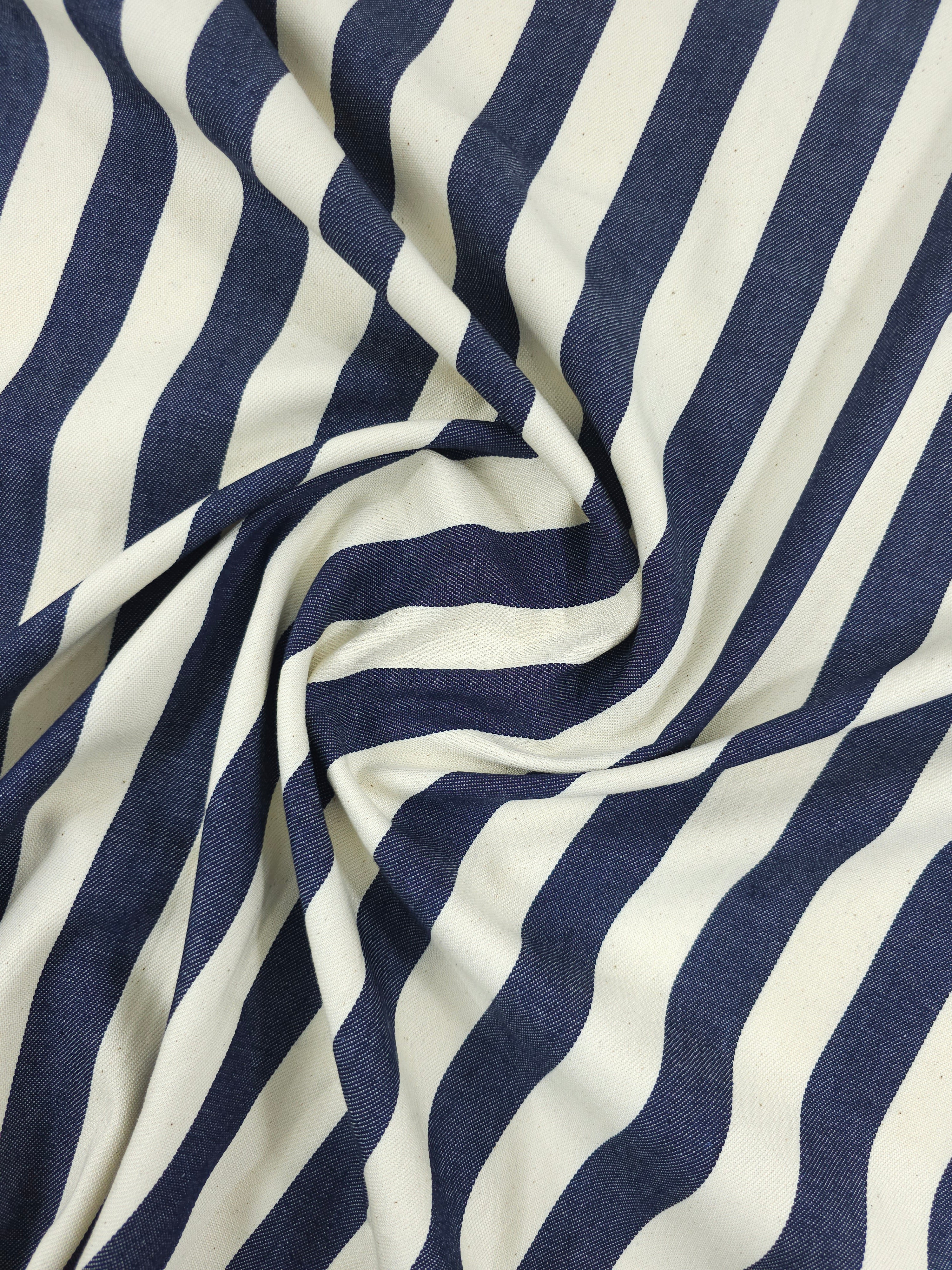 Navy/Ivory Cream Block Stripe Chambray