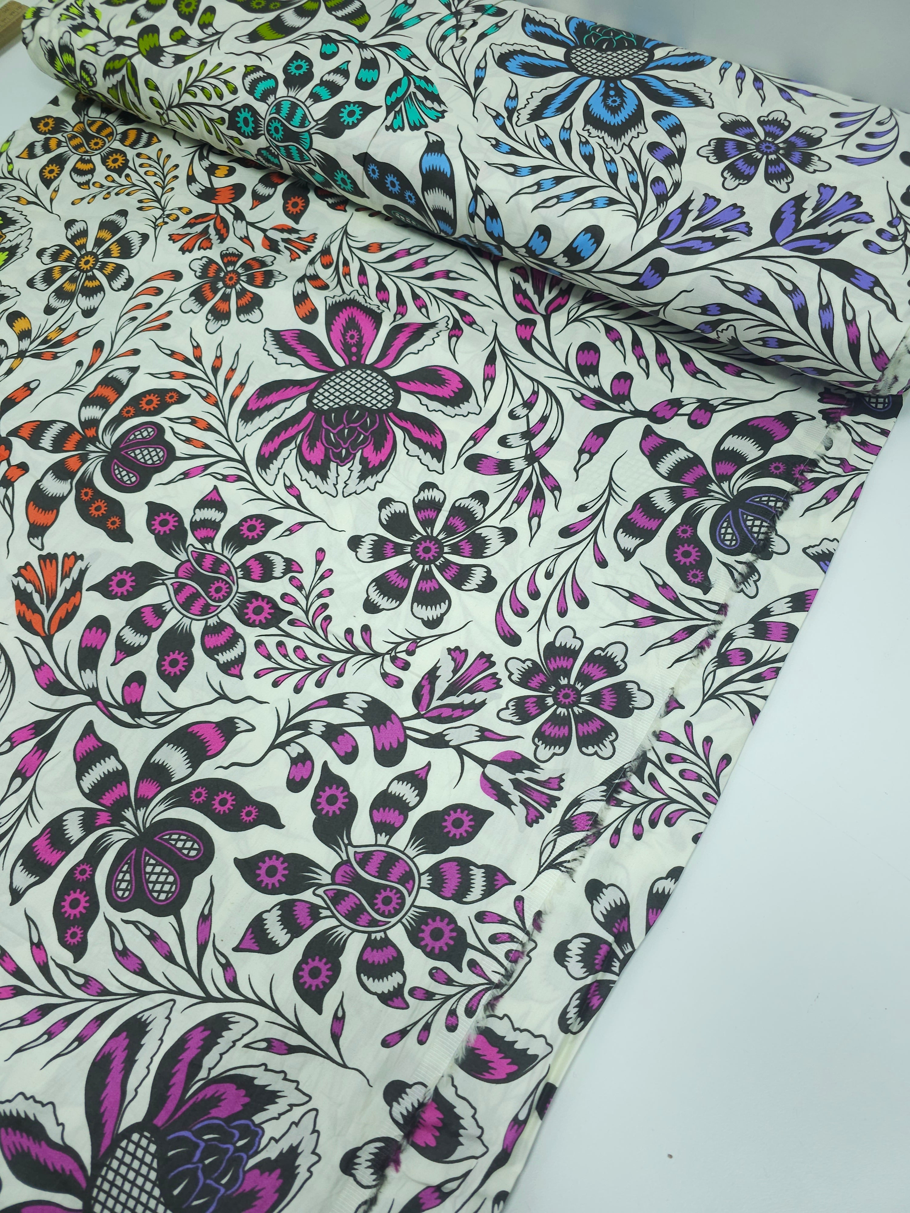 Ivory Free Spirit Floral Cotton Sateen 108" - Tula Pink *EXTRA WIDE*