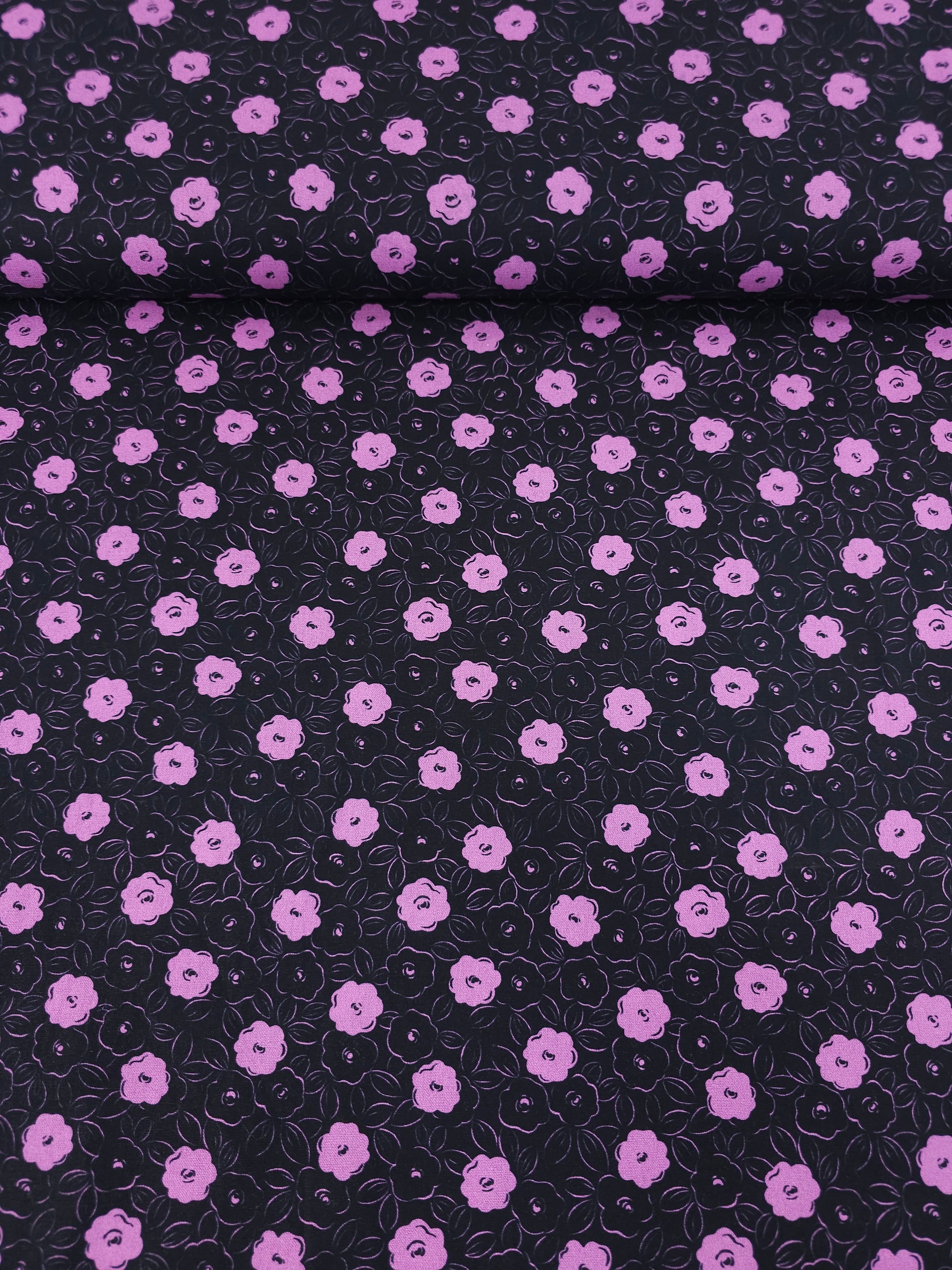 Purple/Black Puff Floral 100% Cotton