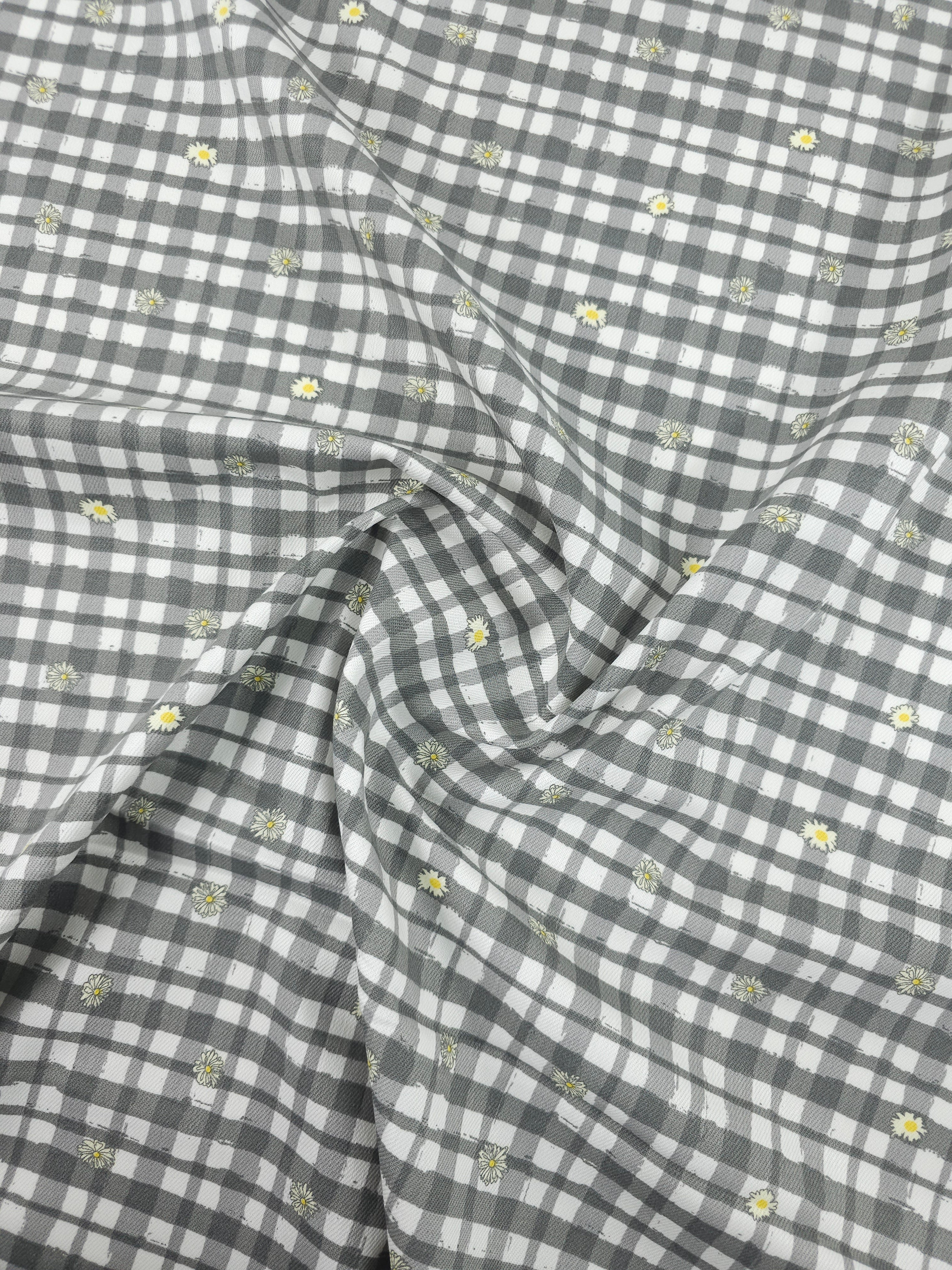 Grey Daisy Gingham Check Denim