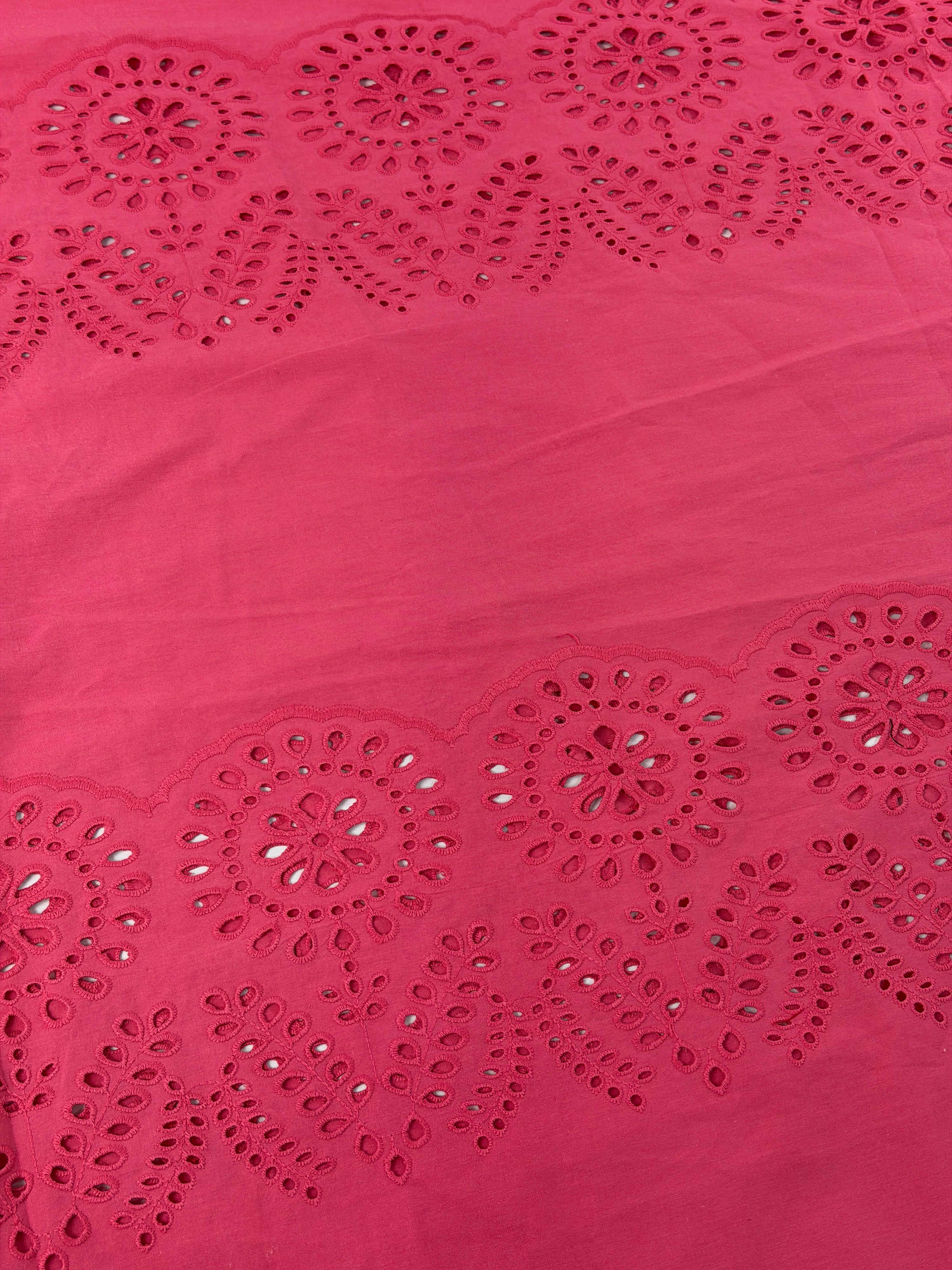 Salmon Pink Tulip Scallop Cotton Poplin Broderie Anglaise